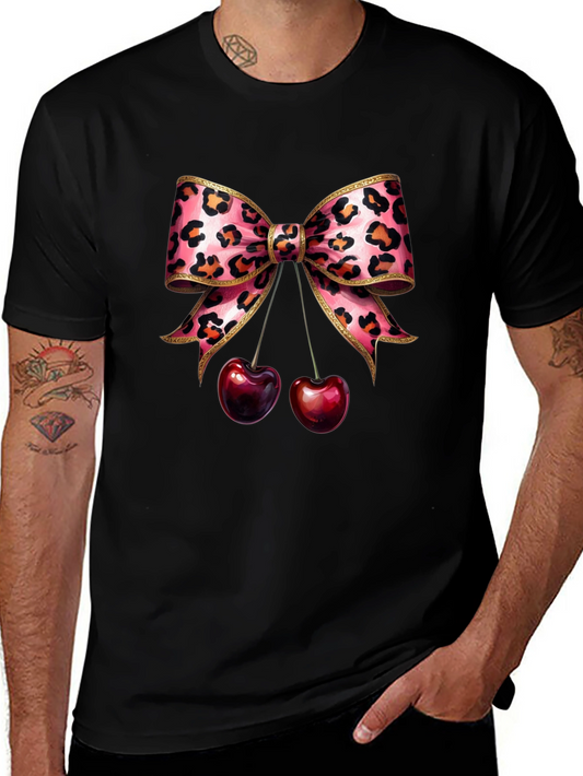 Leopard Bow & Cherry Graphic Tee