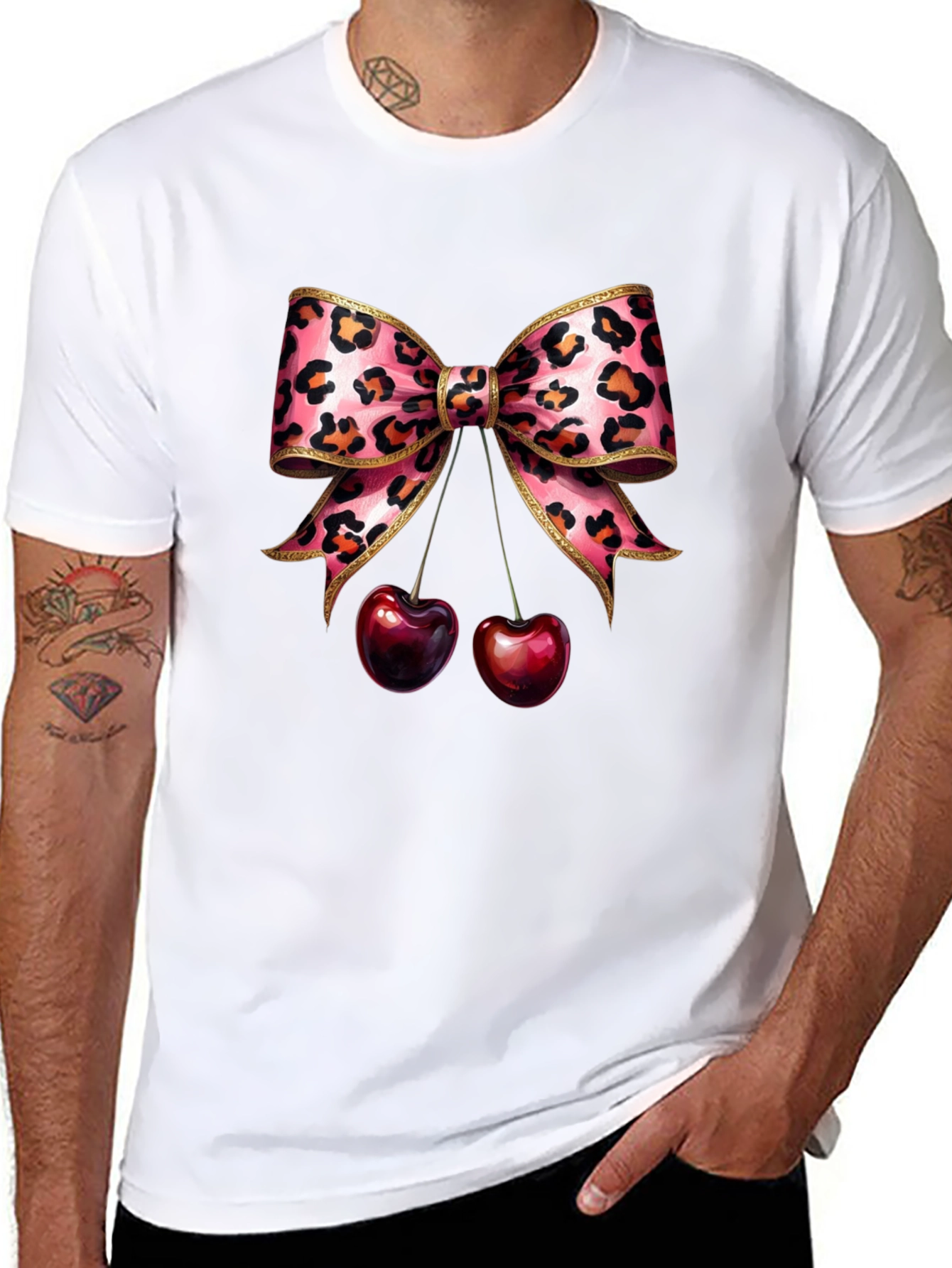 Leopard Bow & Cherry Graphic Tee