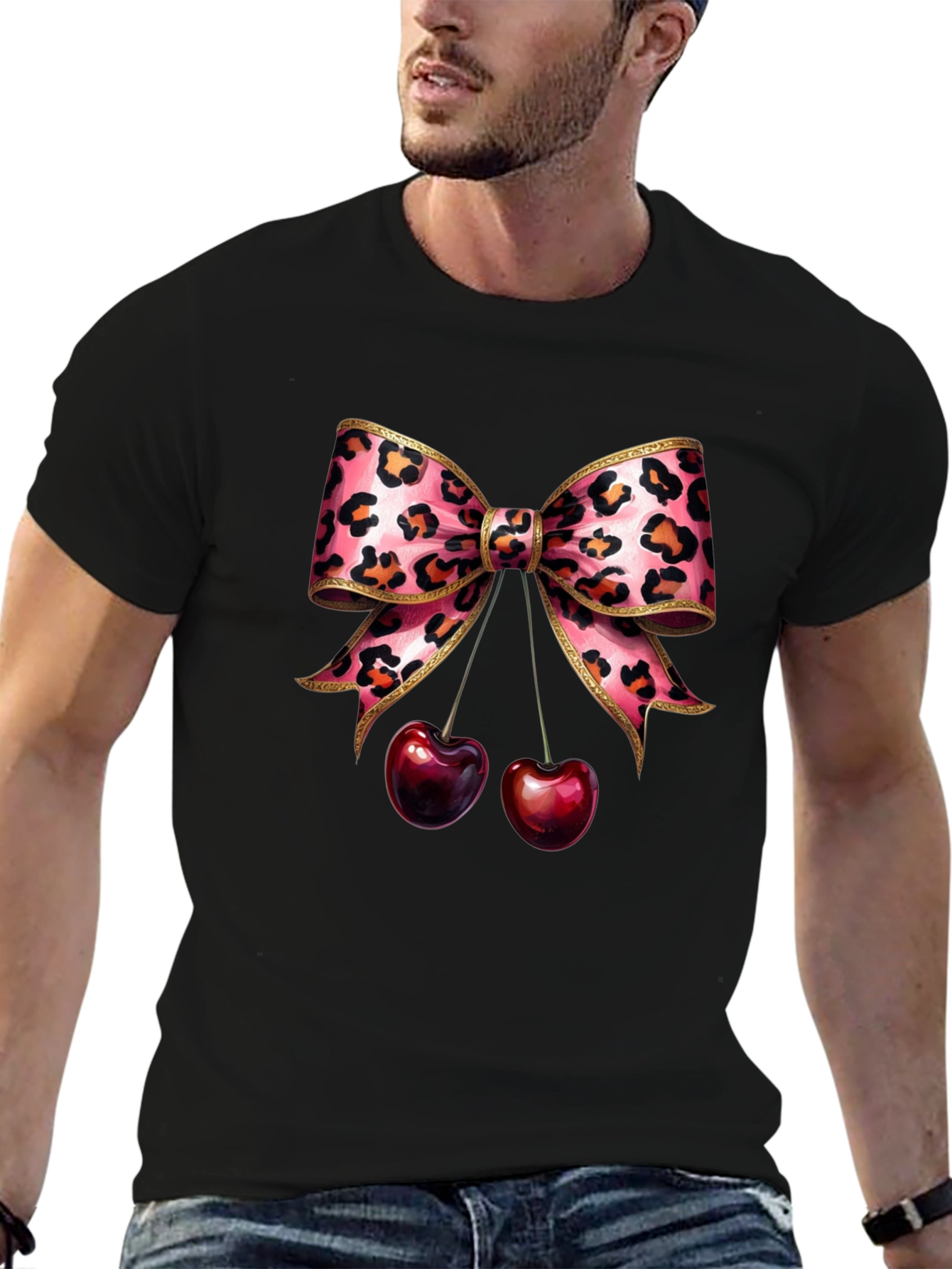 Leopard Bow & Cherry Graphic Tee