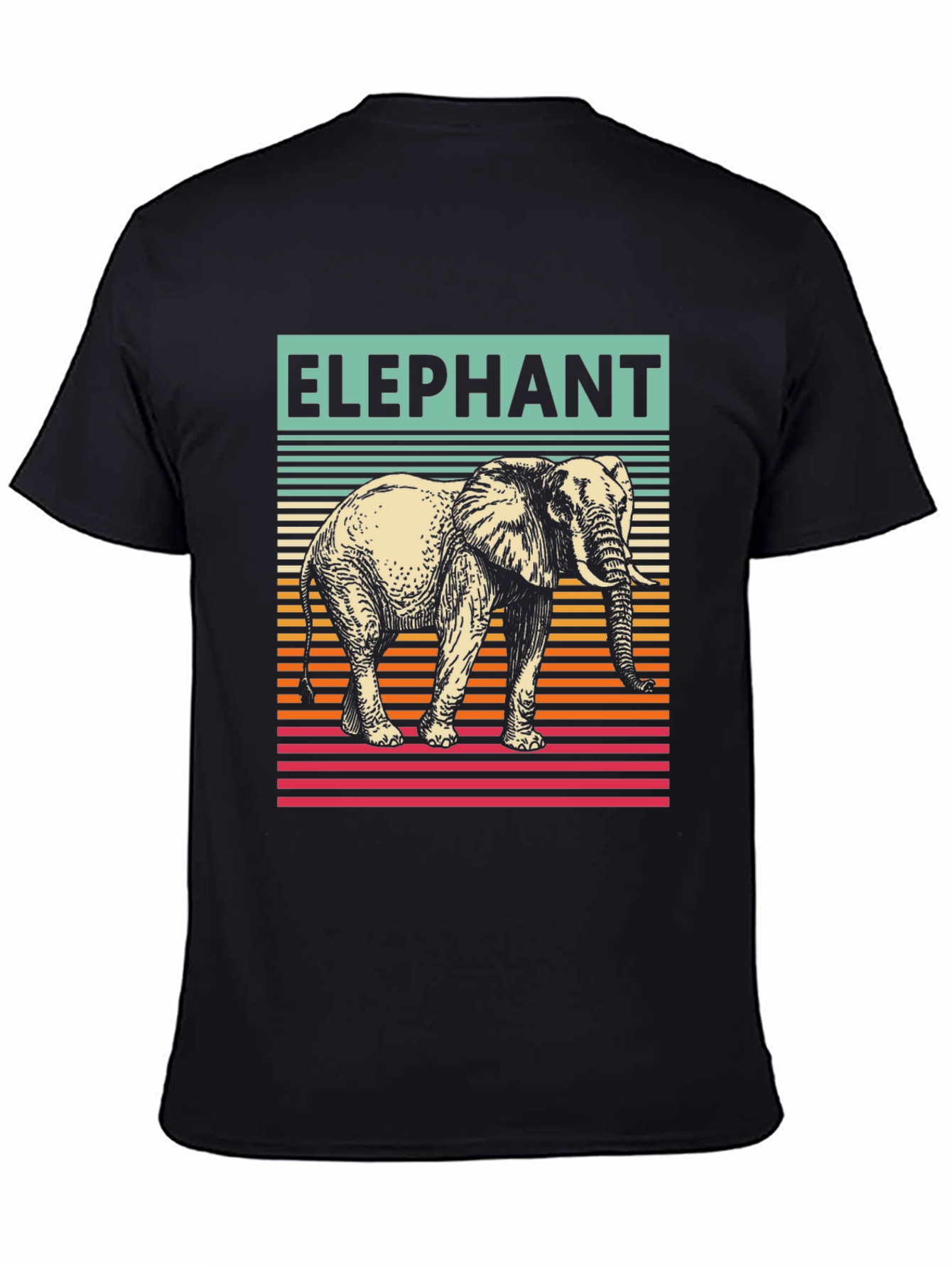 Elephant Graphic T-Shirt - Striped Retro Design
