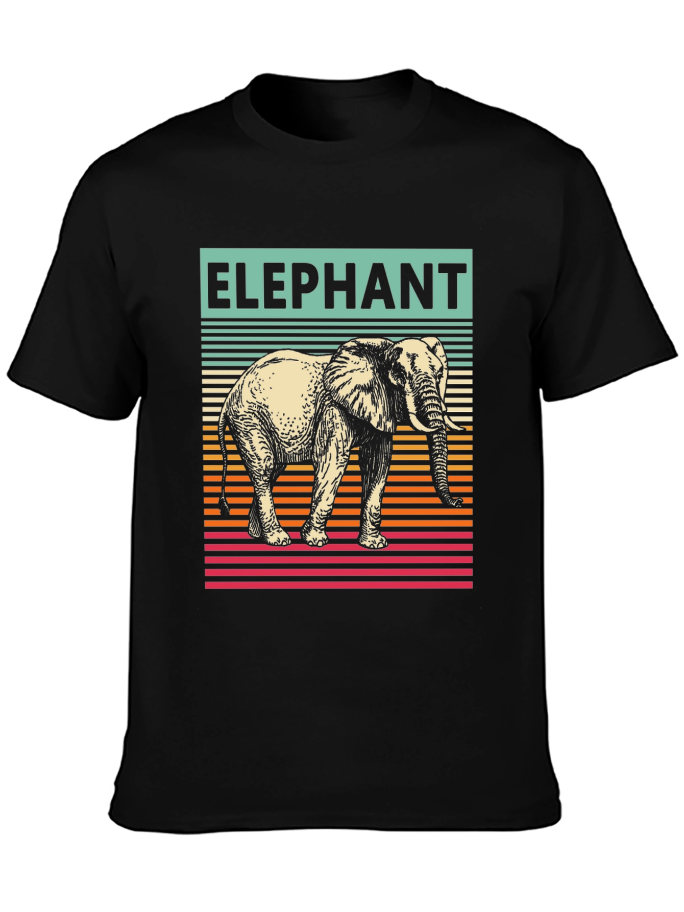 Elephant Graphic T-Shirt - Striped Retro Design