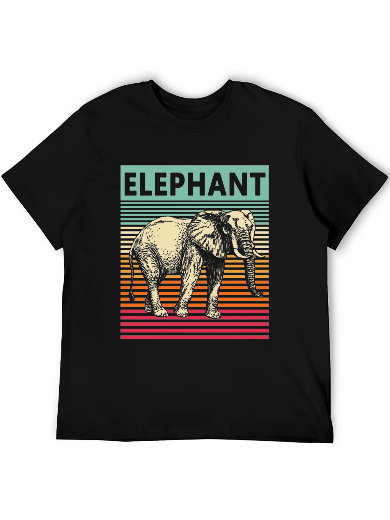 Elephant Graphic T-Shirt - Striped Retro Design
