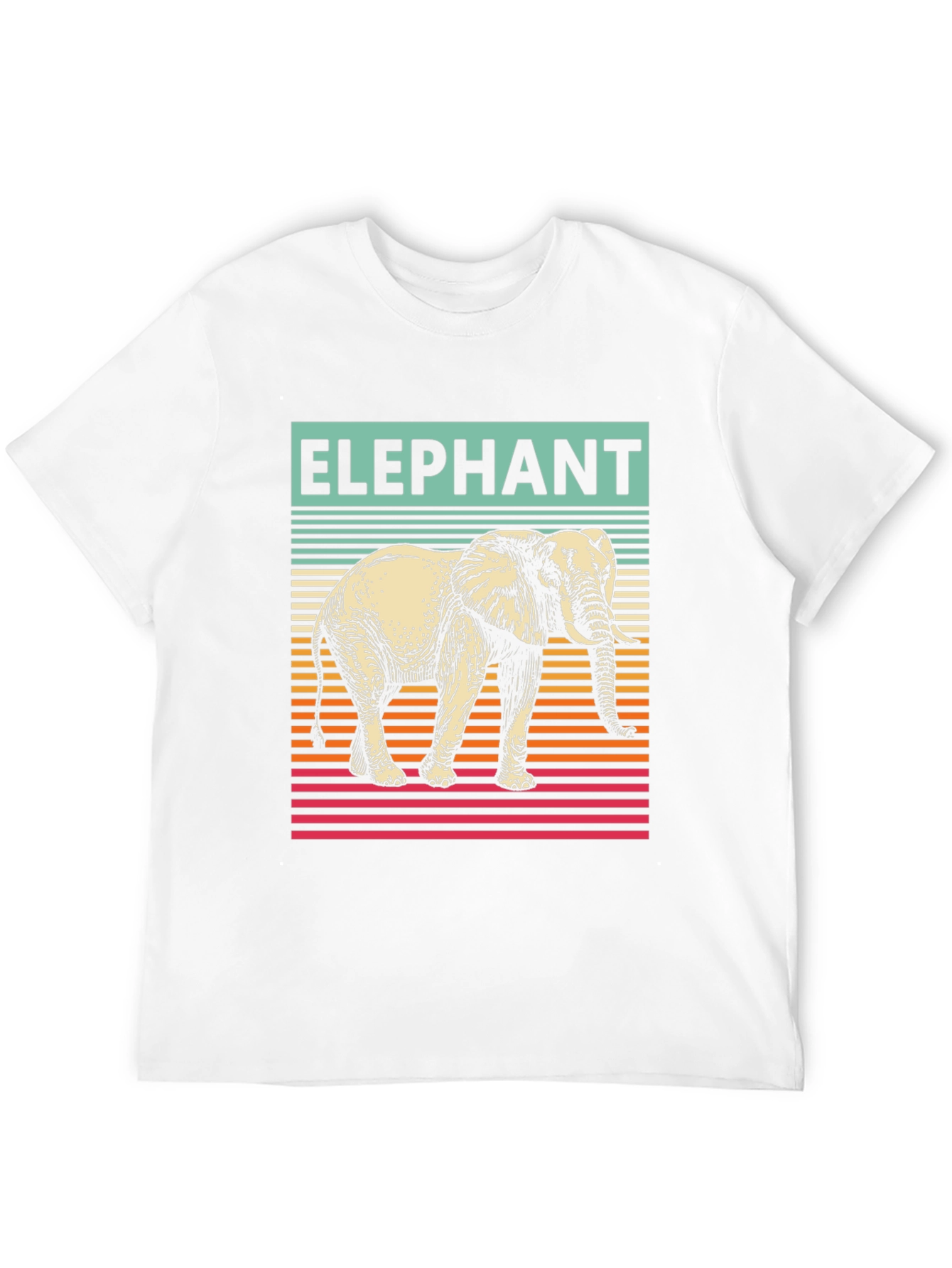 Elephant Graphic T-Shirt - Striped Retro Design
