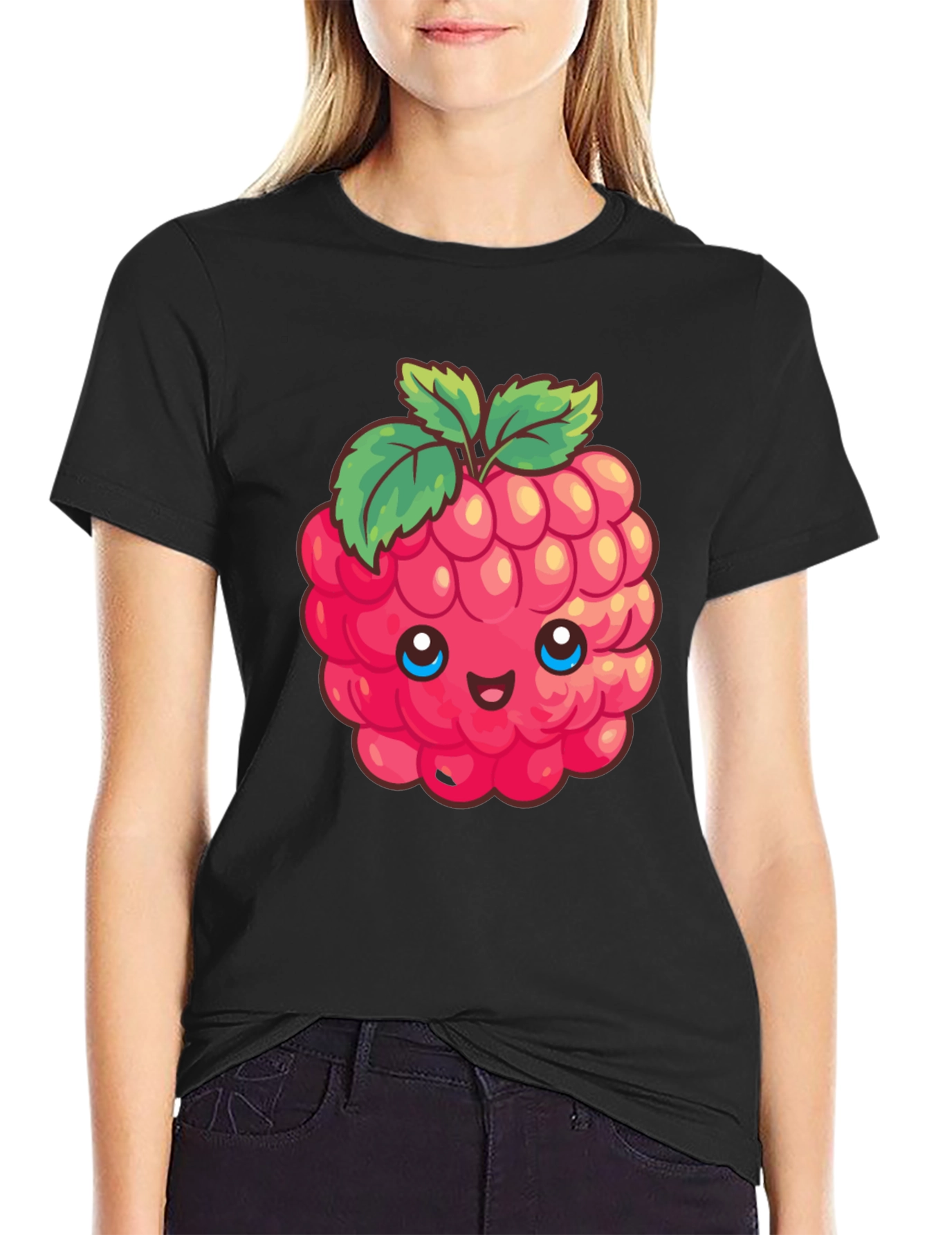 Cute Raspberry Graphic Tee - Black Cotton T-Shirt