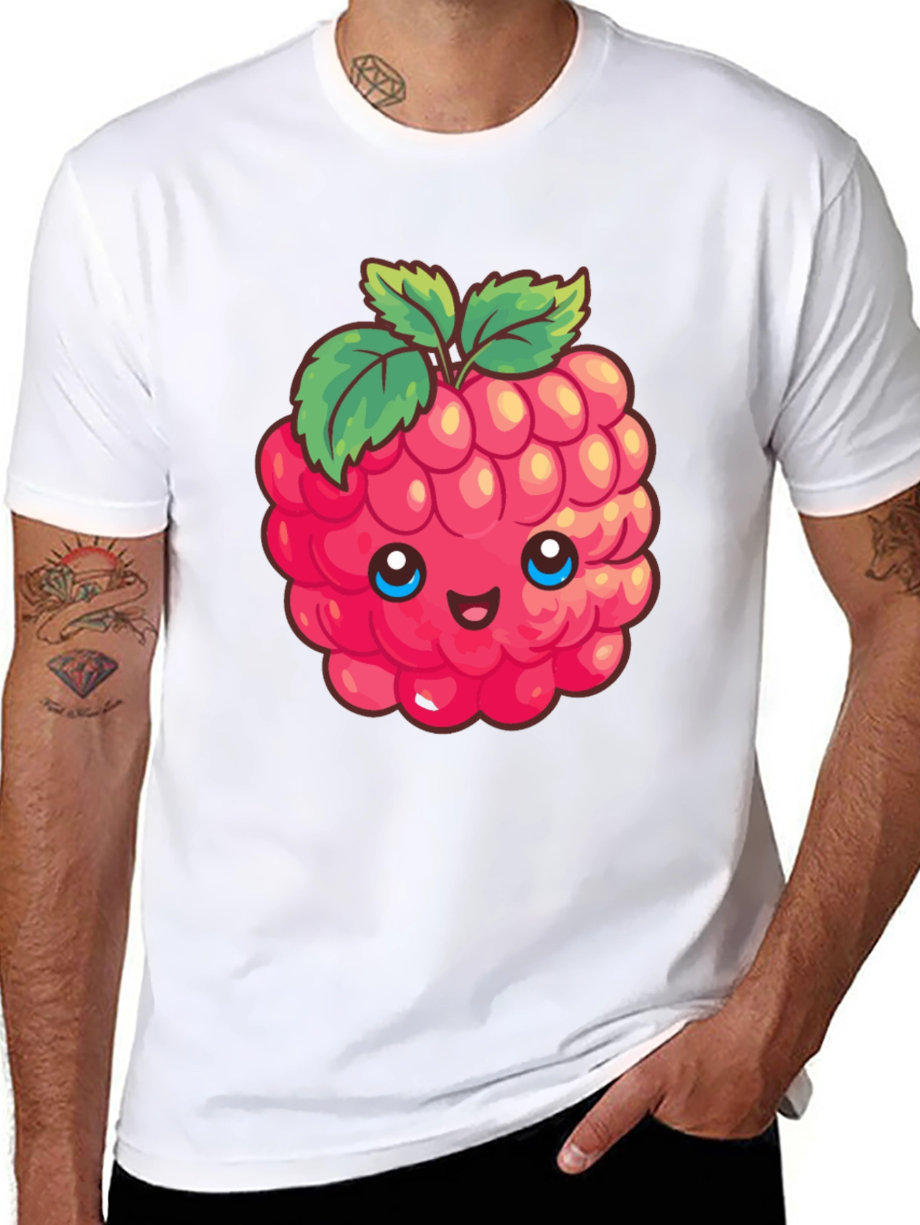 Cute Raspberry Graphic Tee - Black Cotton T-Shirt