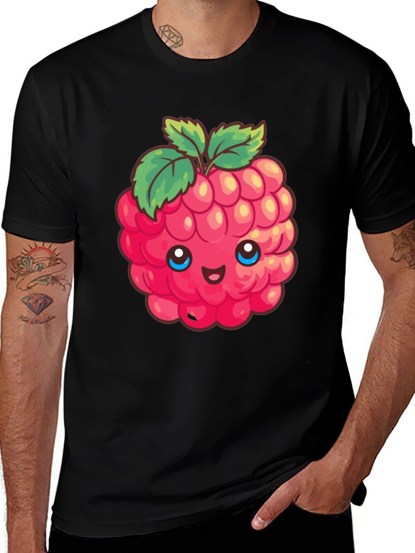 Cute Raspberry Graphic Tee - Black Cotton T-Shirt