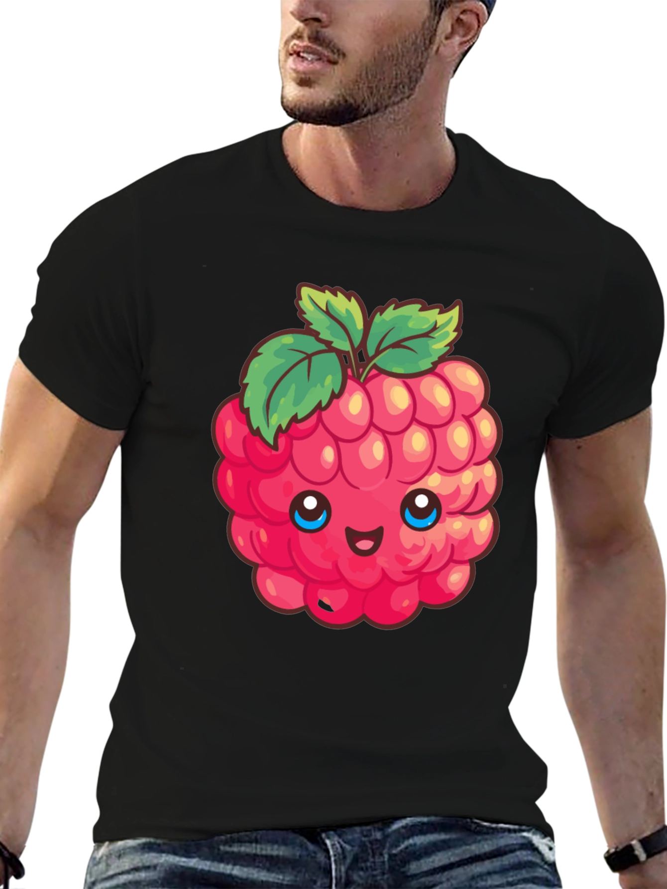 Cute Raspberry Graphic Tee - Black Cotton T-Shirt