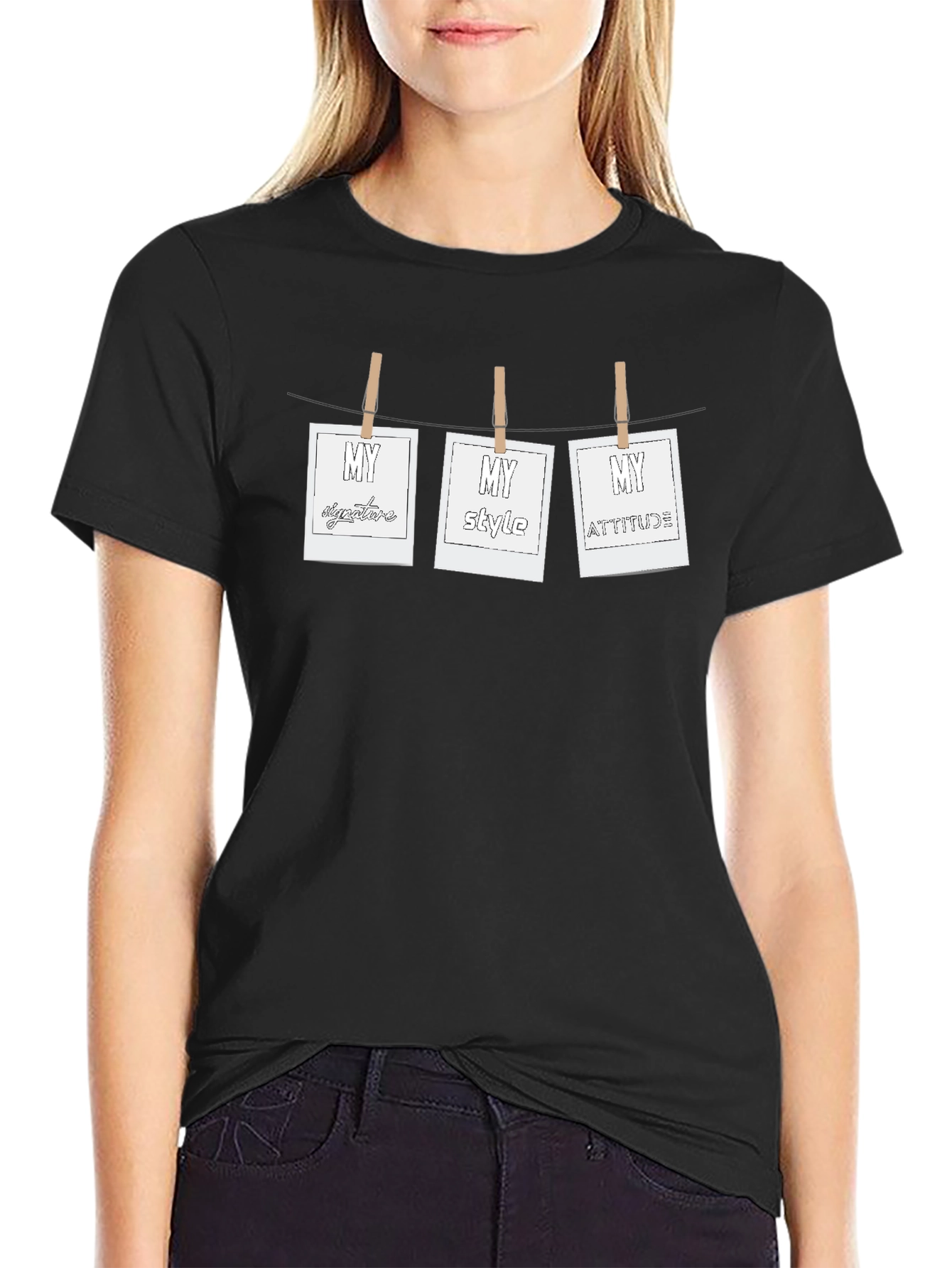Mens Black T-Shirt with Hanging My Photo Prints