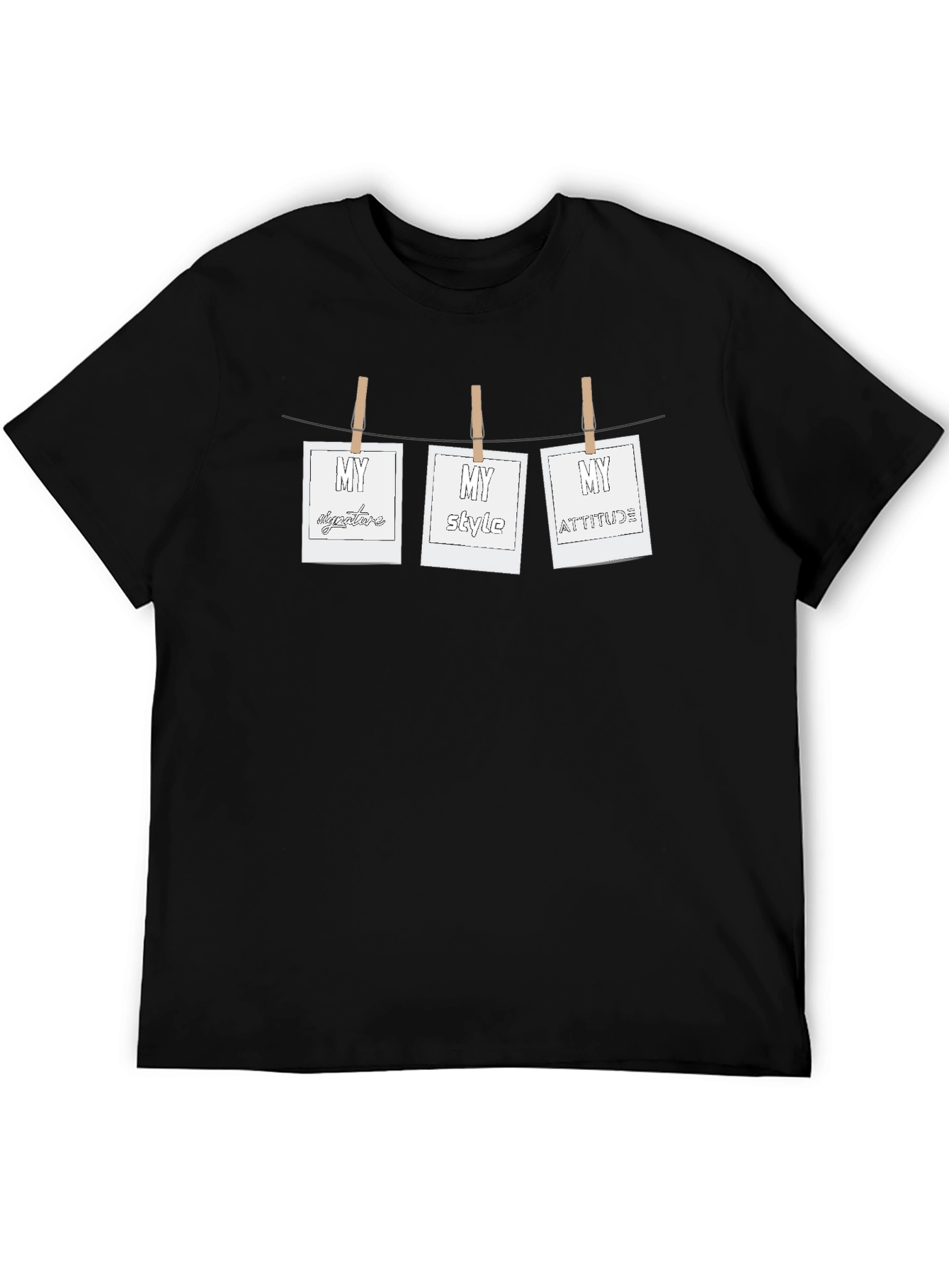 Mens Black T-Shirt with Hanging My Photo Prints