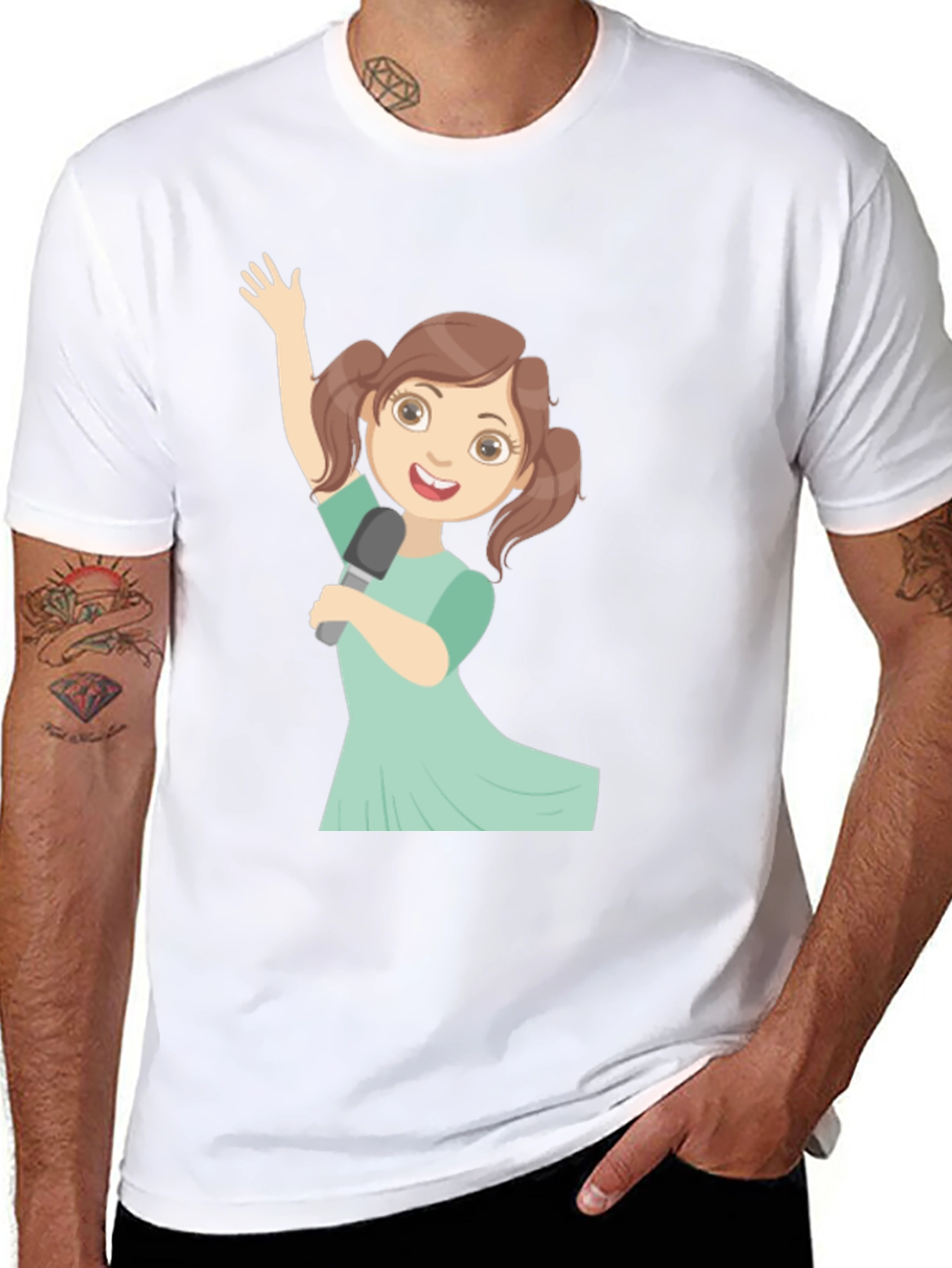 Singing Girl Graphic Tee - Black Cotton Casual Shirt