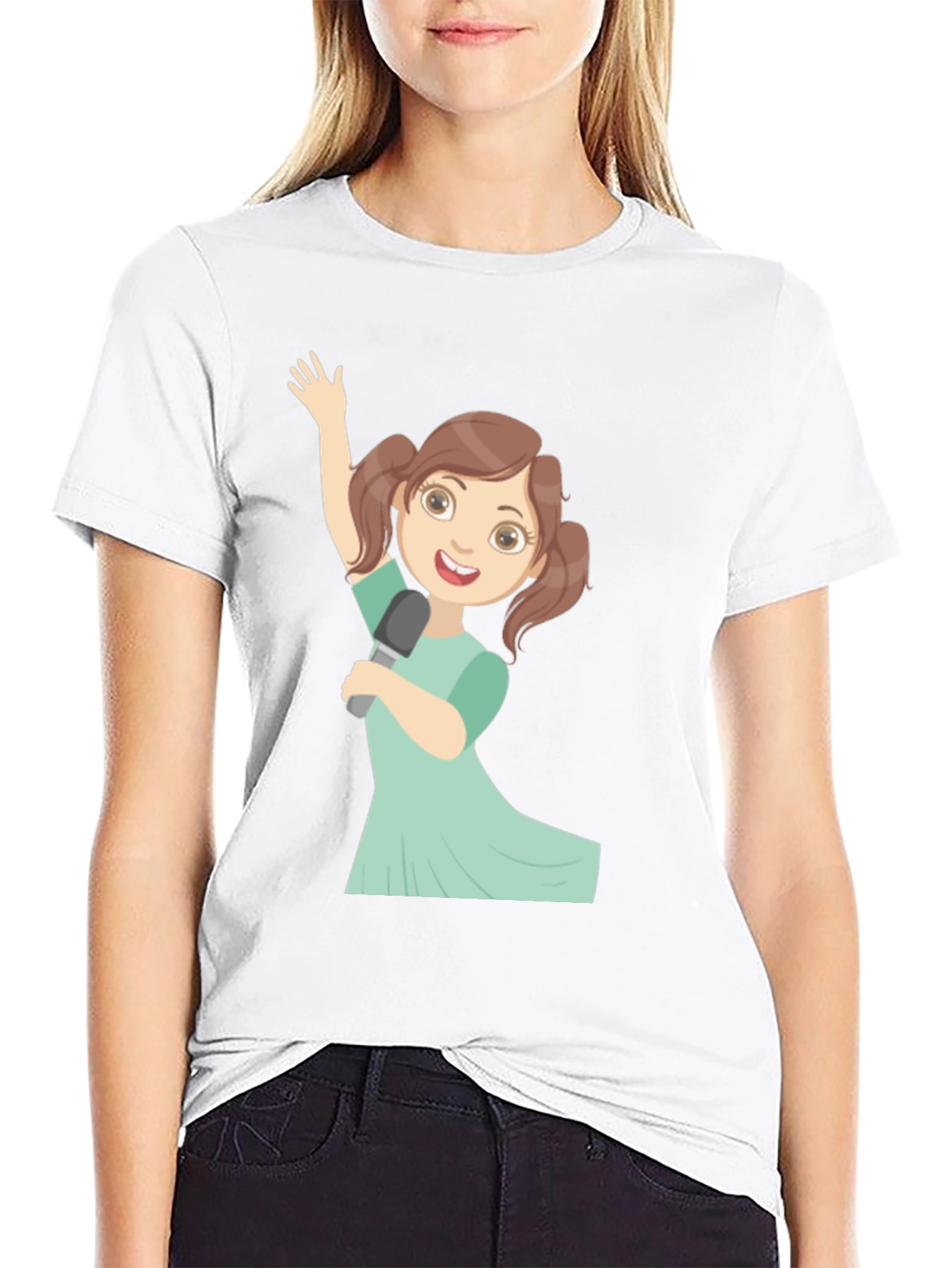 Singing Girl Graphic Tee - Black Cotton Casual Shirt