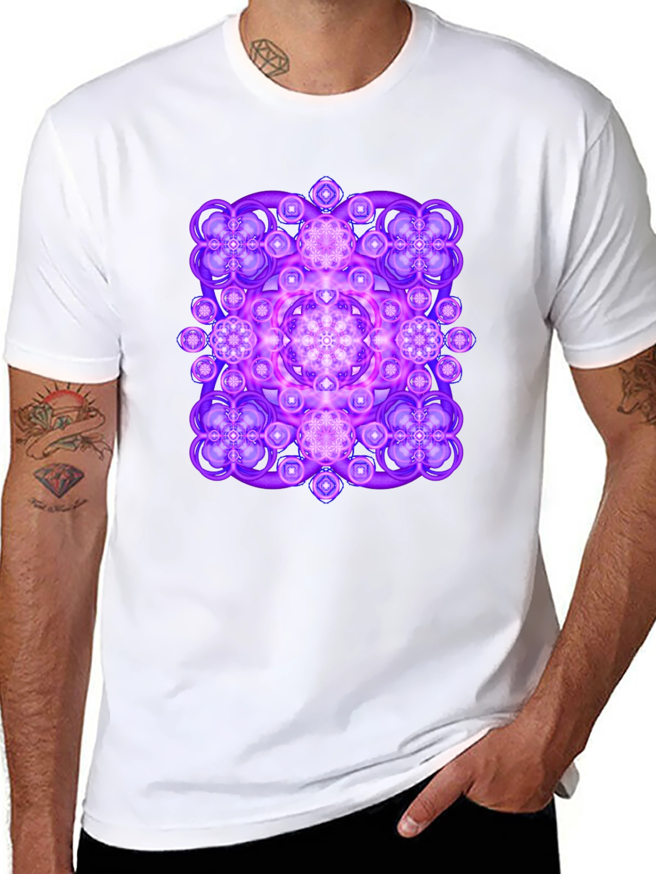 Vibrant Geometric Mandala Graphic Tee - Black