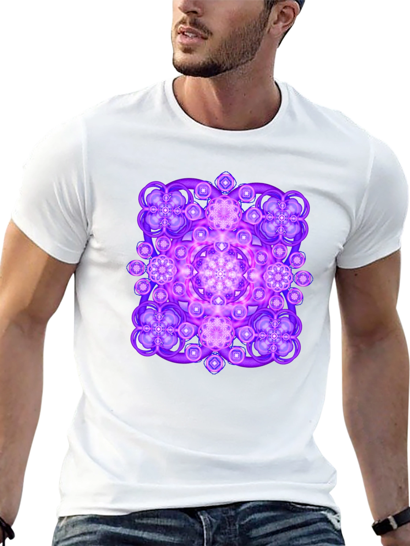 Vibrant Geometric Mandala Graphic Tee - Black