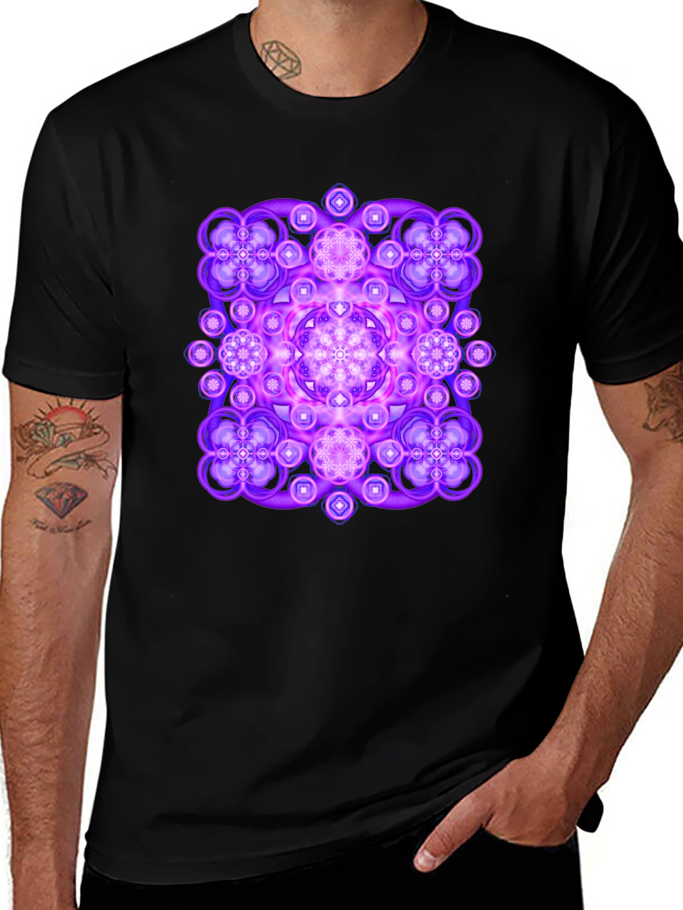 Vibrant Geometric Mandala Graphic Tee - Black