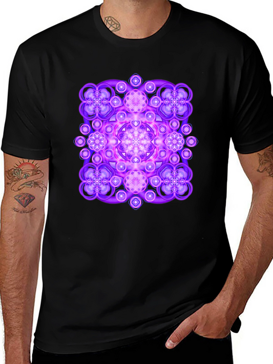 Vibrant Geometric Mandala Graphic Tee - Black