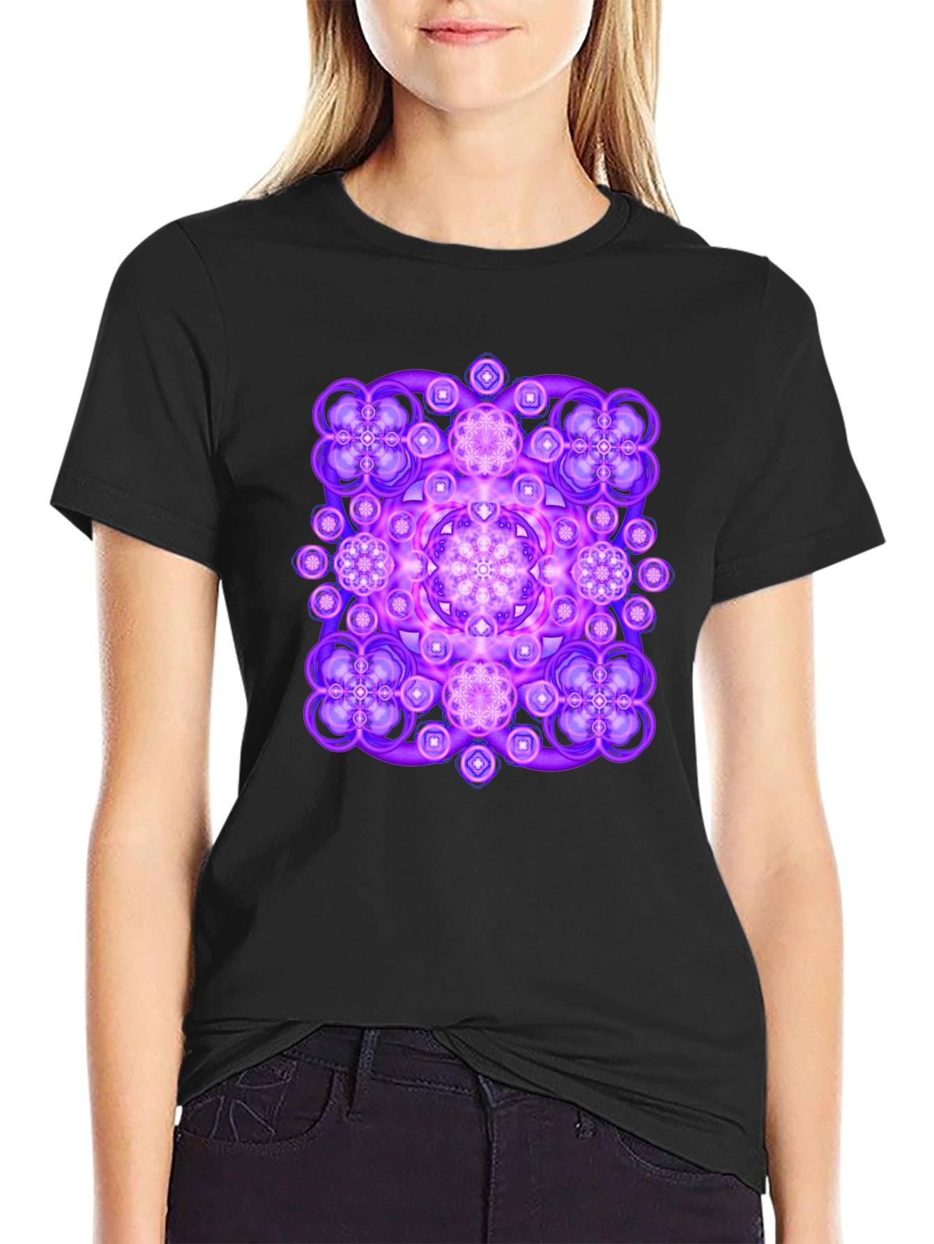 Vibrant Geometric Mandala Graphic Tee - Black