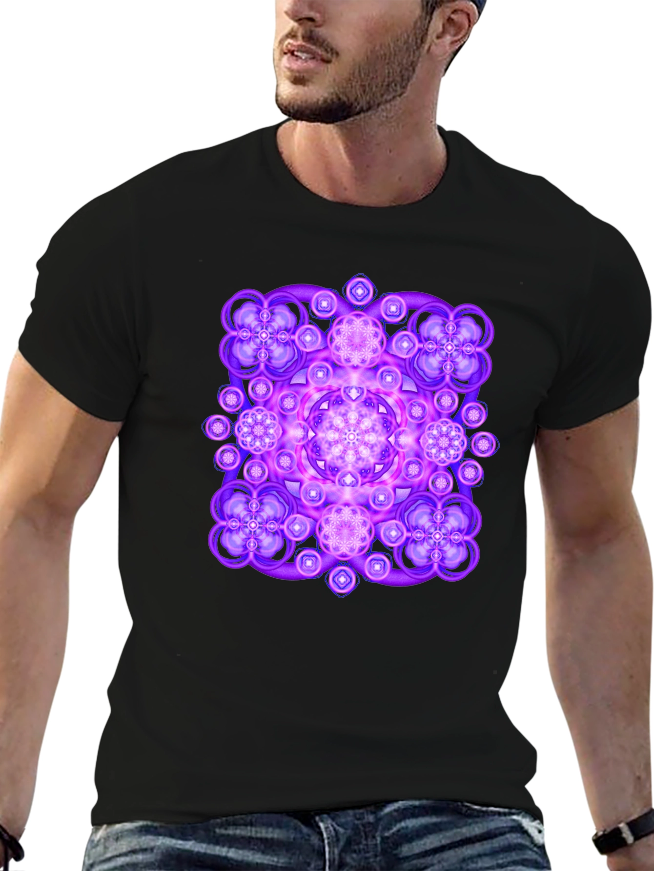 Vibrant Geometric Mandala Graphic Tee - Black