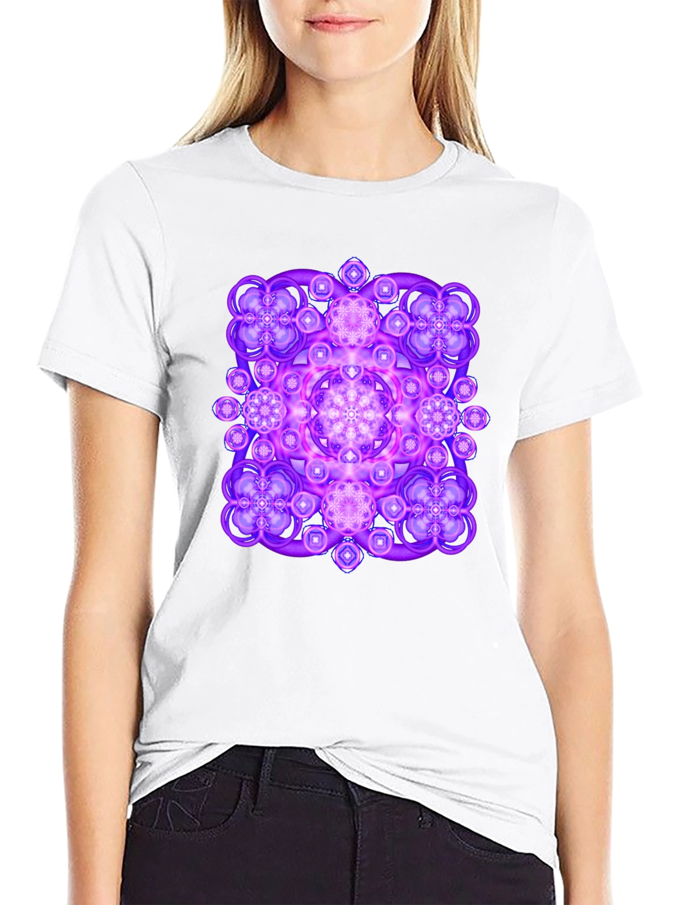 Vibrant Geometric Mandala Graphic Tee - Black