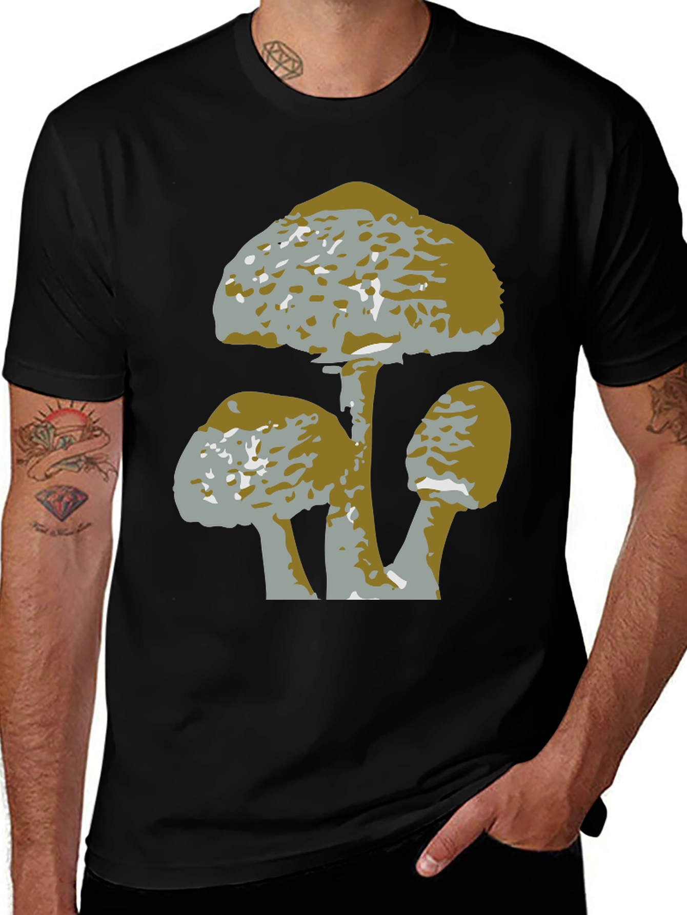 Mushroom Graphic Tee - Black Cotton T-Shirt