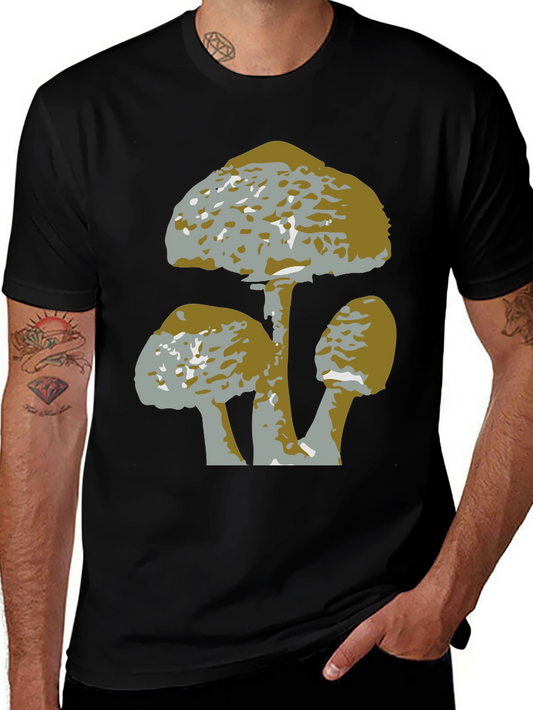 Mushroom Graphic Tee - Black Cotton T-Shirt