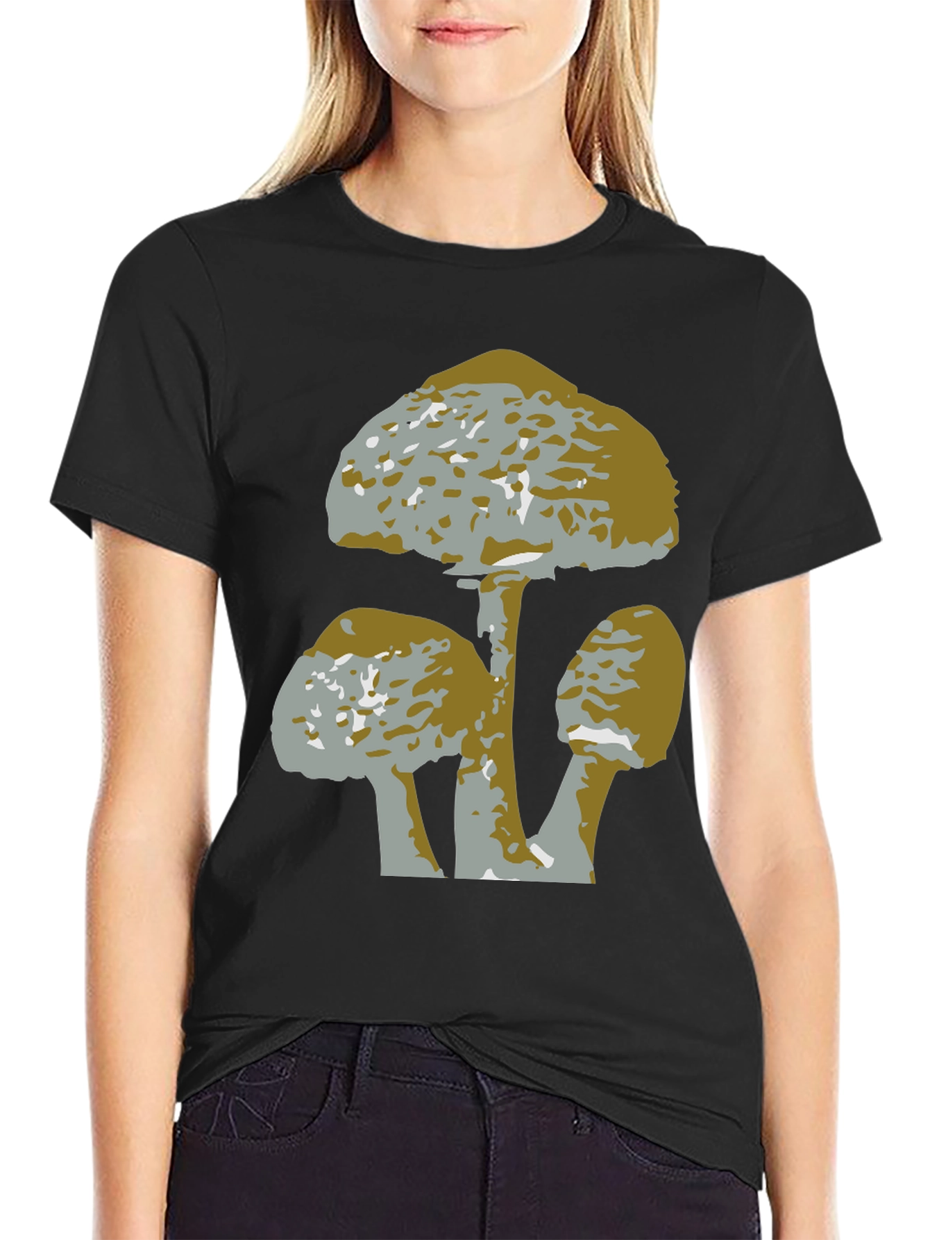 Mushroom Graphic Tee - Black Cotton T-Shirt