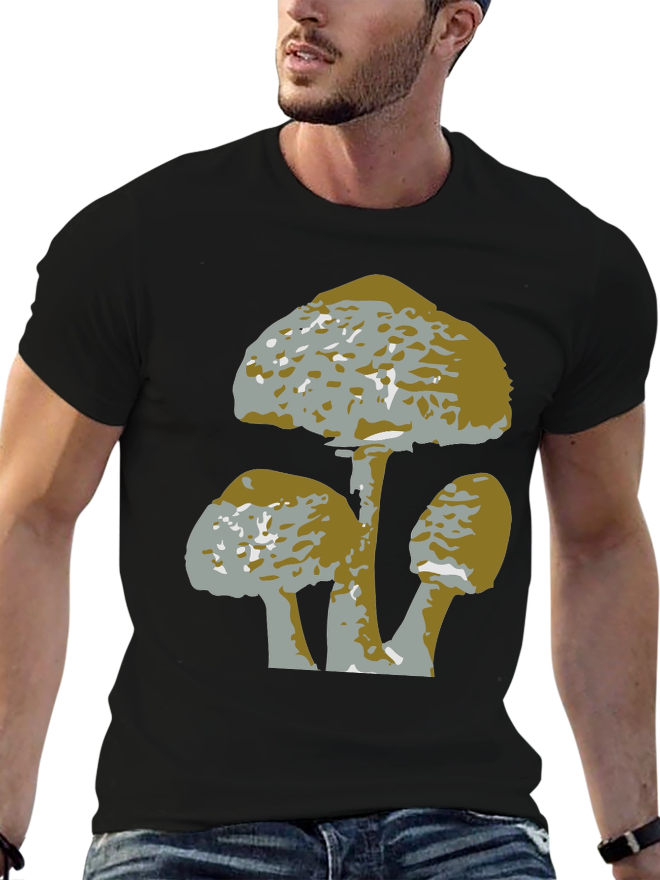 Mushroom Graphic Tee - Black Cotton T-Shirt