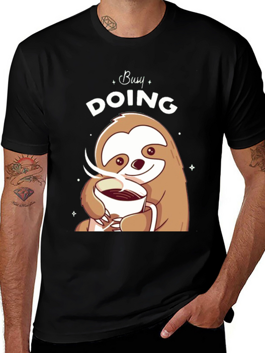 Busy Doing Nothing Sloth Coffee Graphic Tee