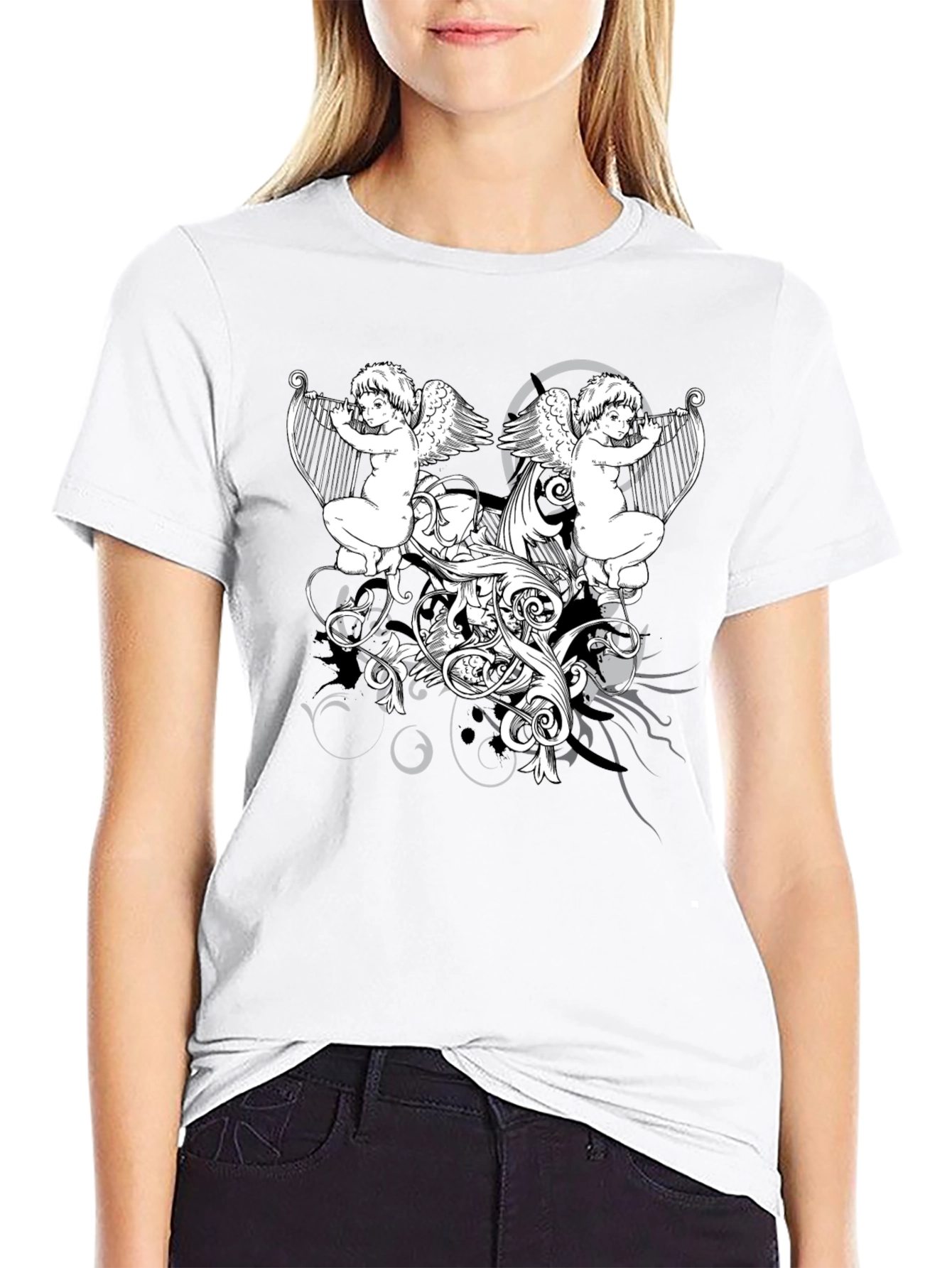 Angelic Harp Black T-Shirt