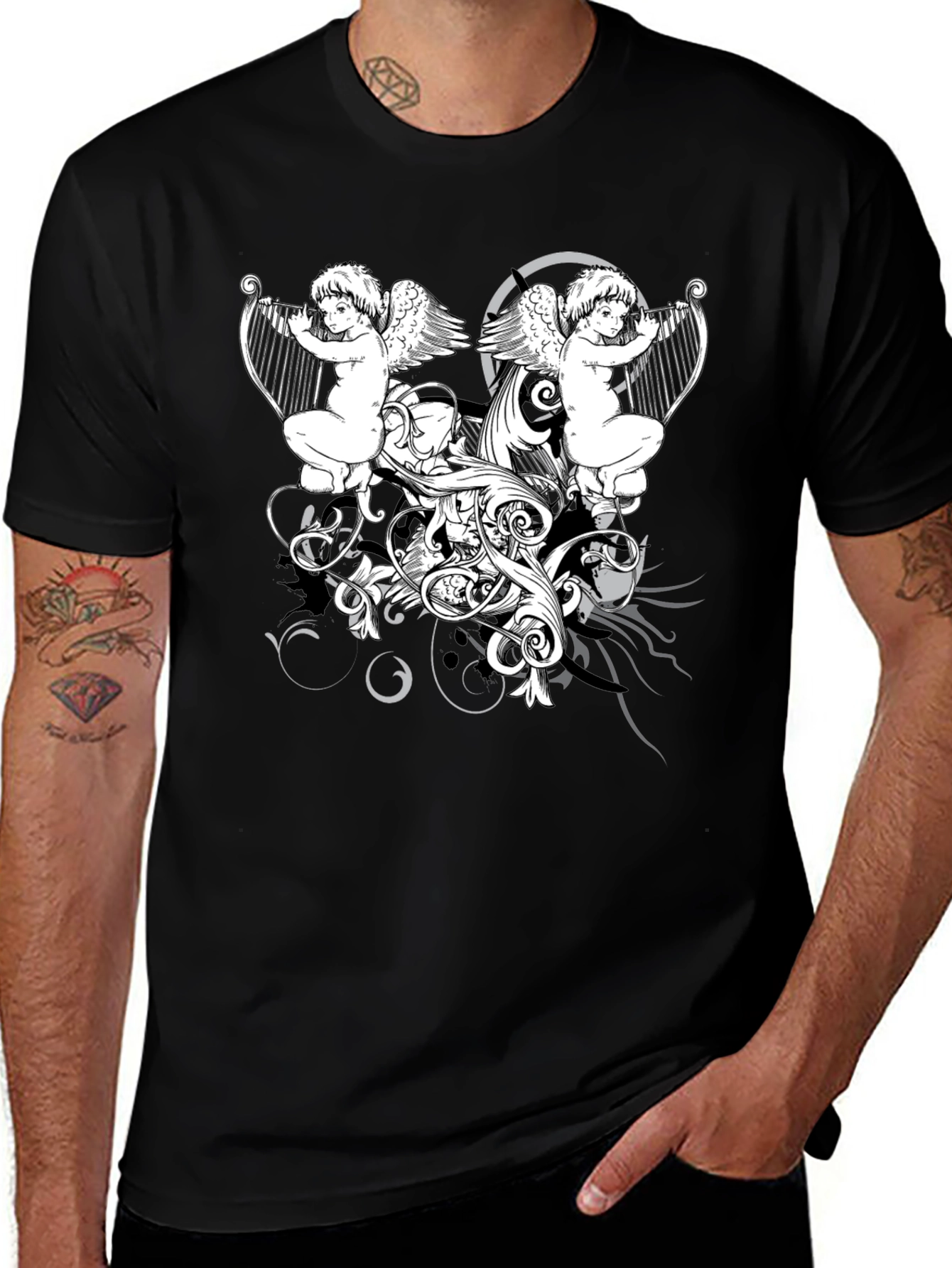 Angelic Harp Black T-Shirt