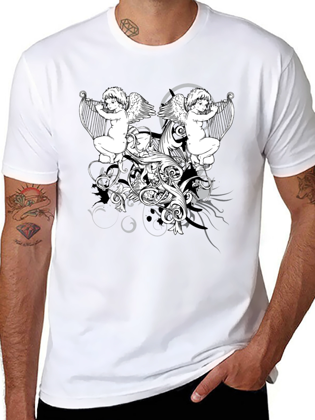 Angelic Harp Black T-Shirt
