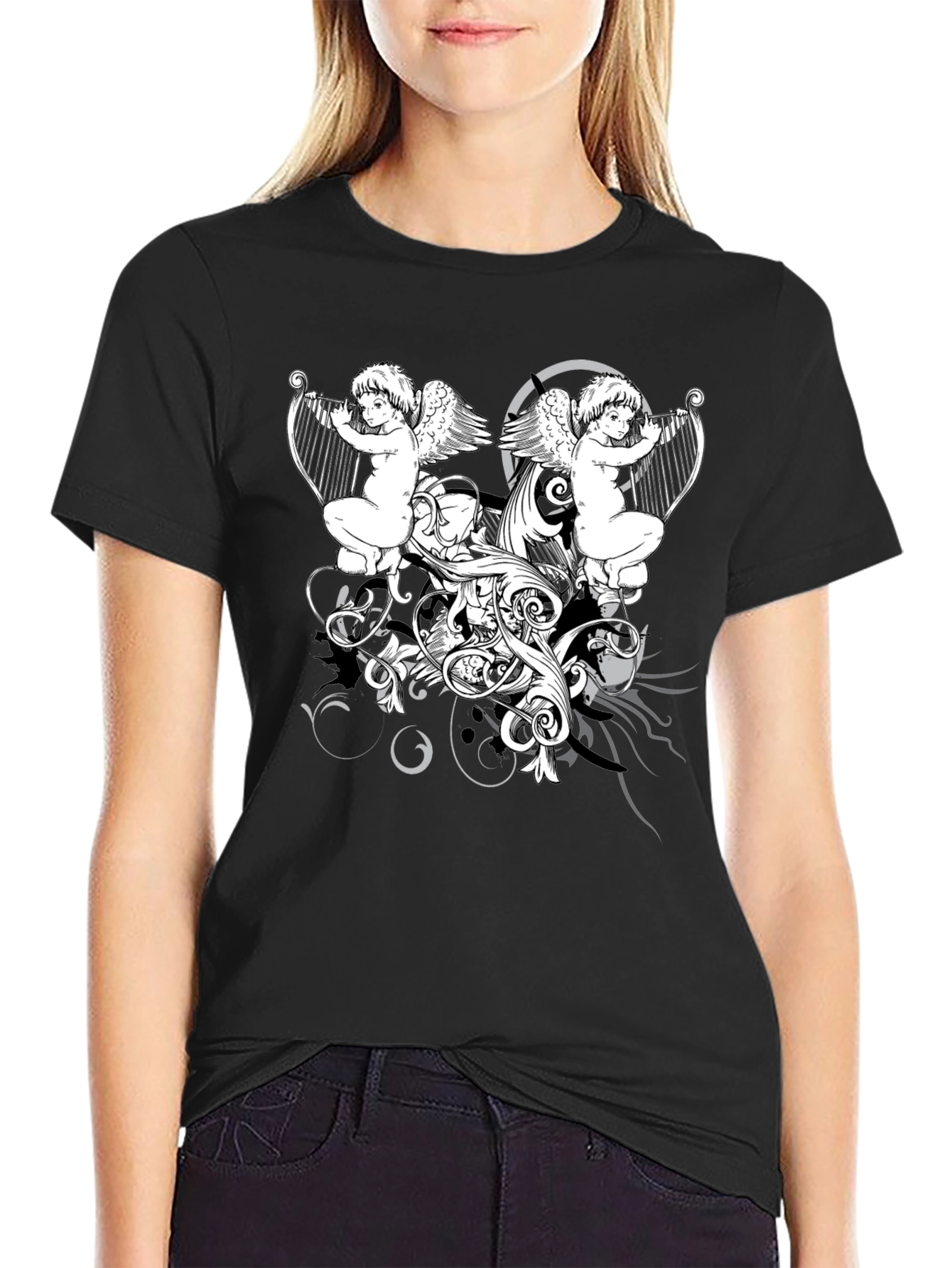 Angelic Harp Black T-Shirt