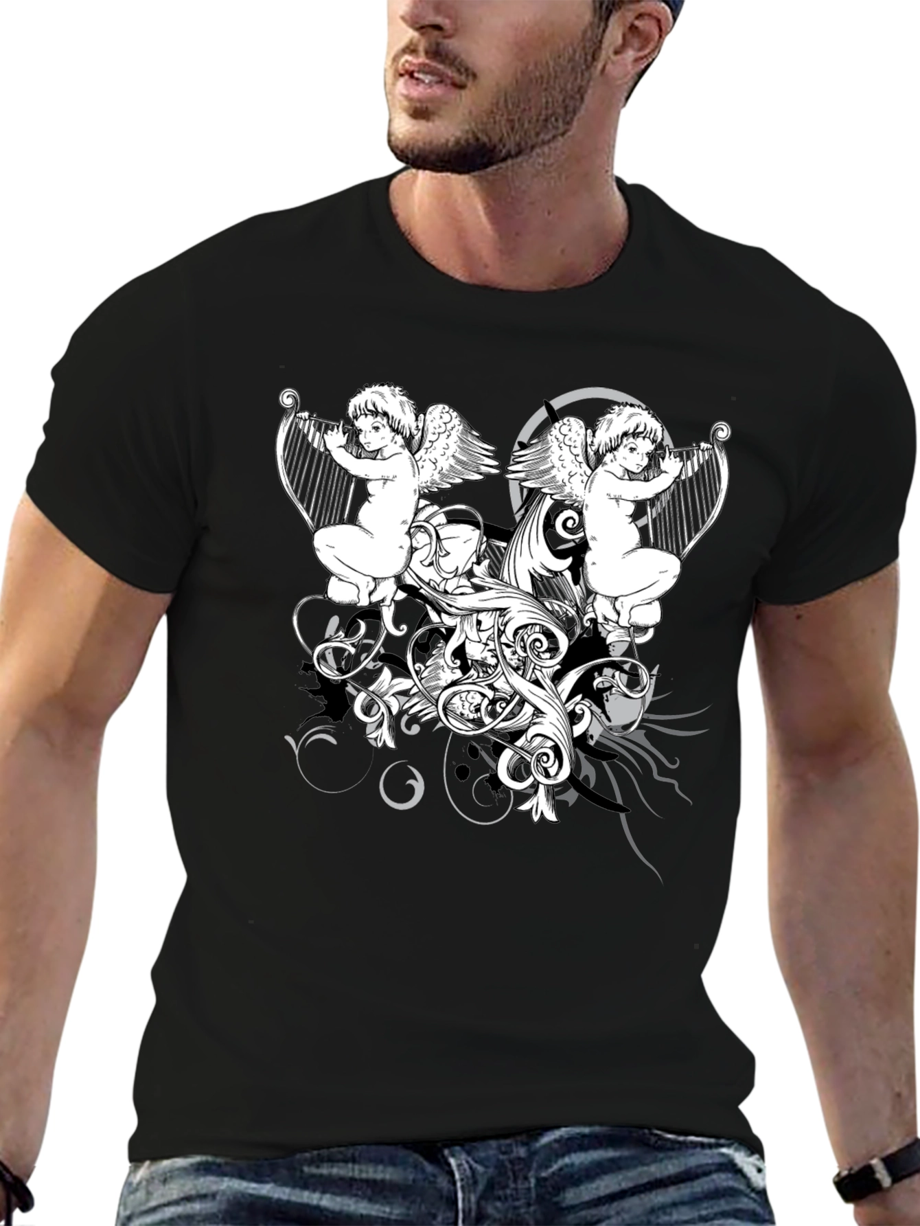 Angelic Harp Black T-Shirt