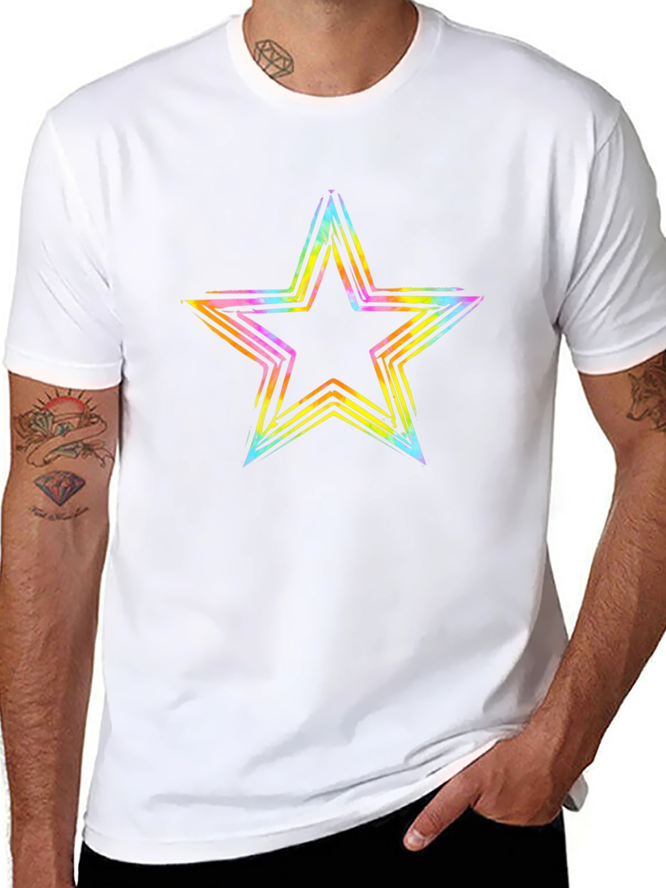 Neon Star Graphic T-Shirt - Casual Wear