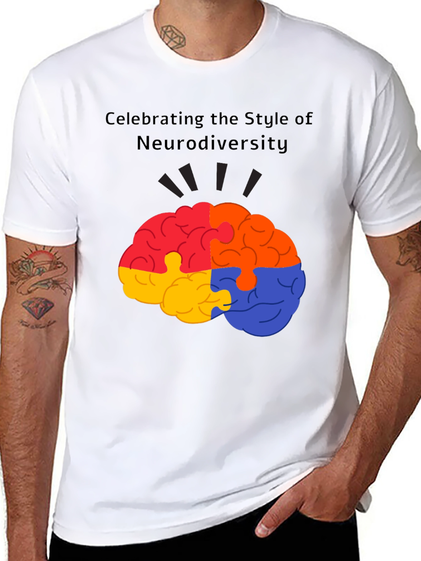 Neurodiversity Style T-Shirt - Brain Puzzle Design