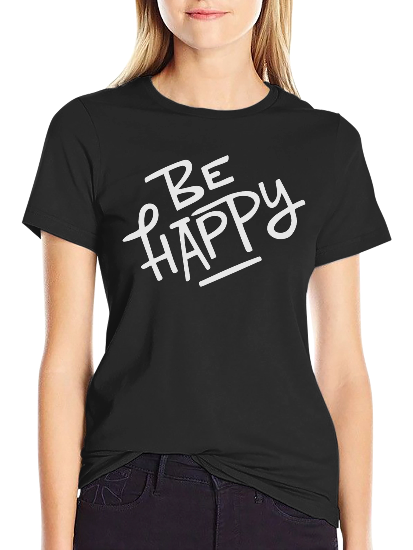 Be Happy Black Graphic Tee - Stylish Casual Wear