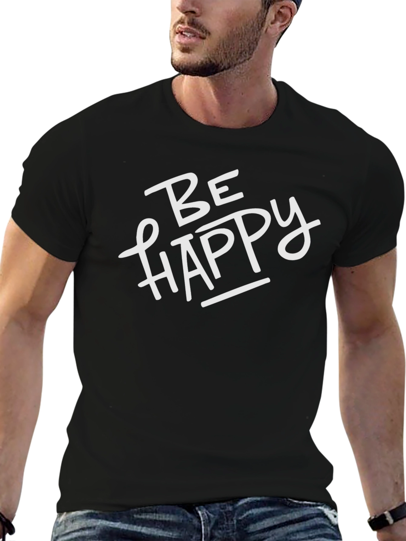 Be Happy Black Graphic Tee - Stylish Casual Wear