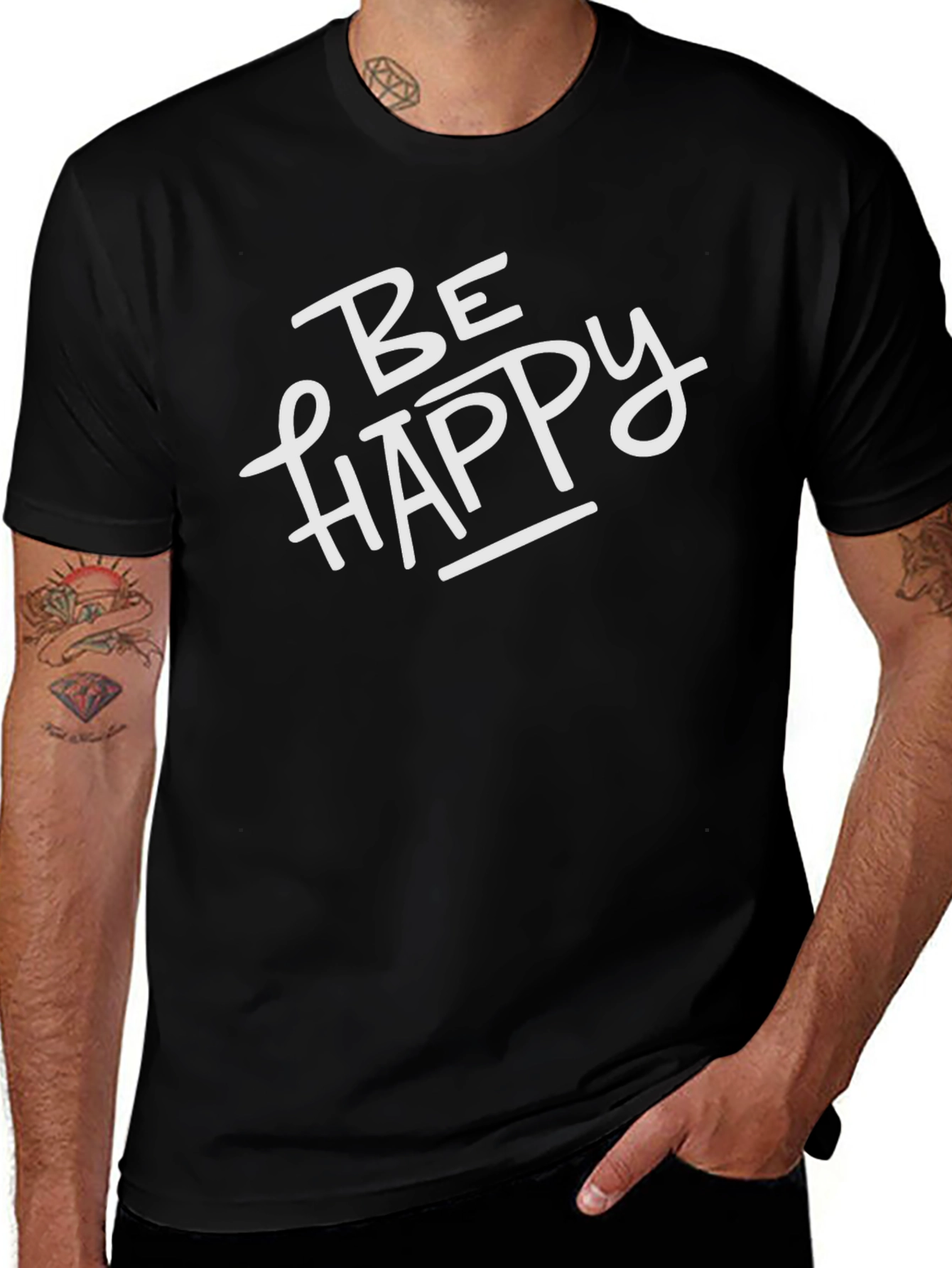 Be Happy Black Graphic Tee - Stylish Casual Wear