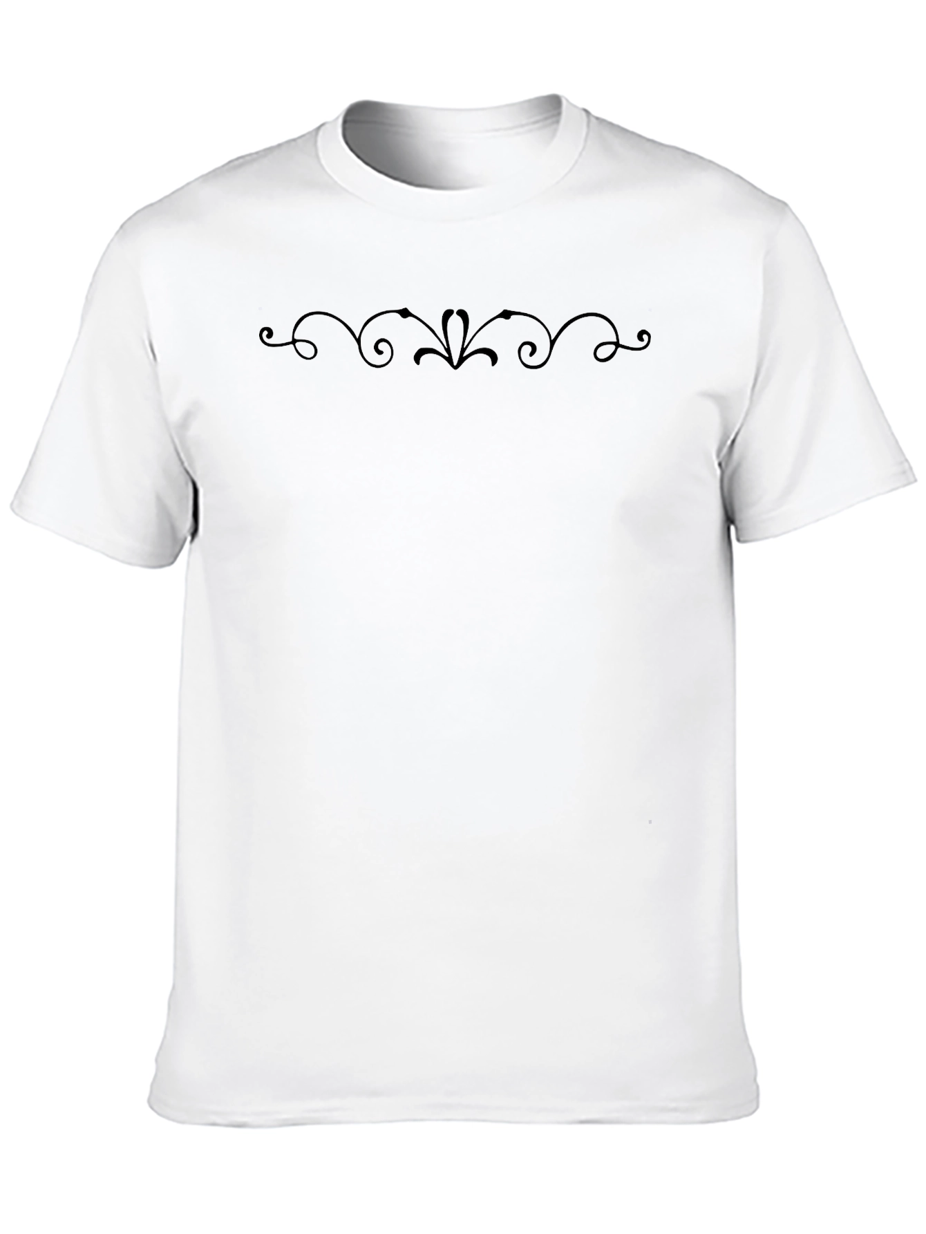 Elegant Black Crewneck T-Shirt with Ornamental Design
