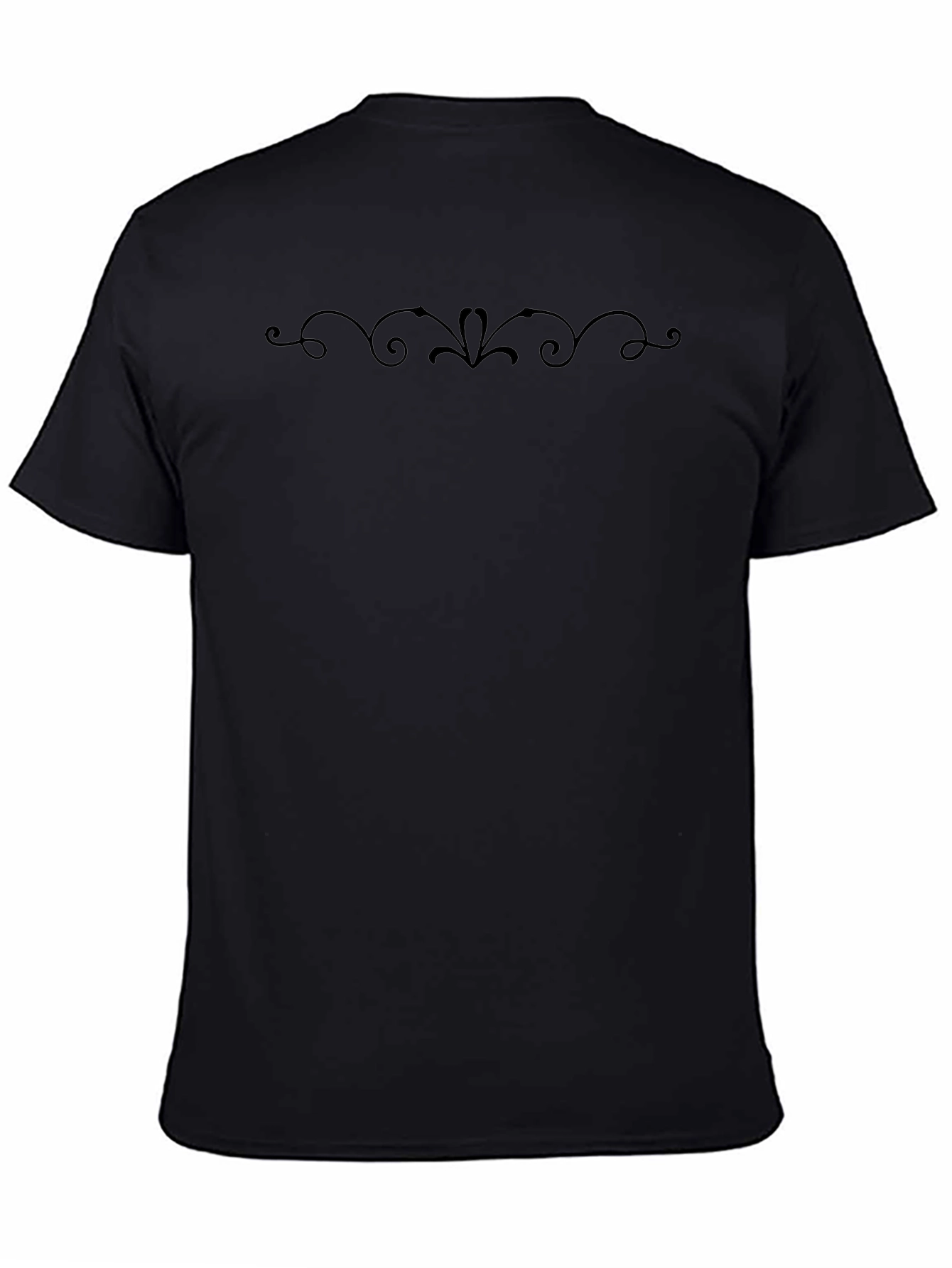 Elegant Black Crewneck T-Shirt with Ornamental Design