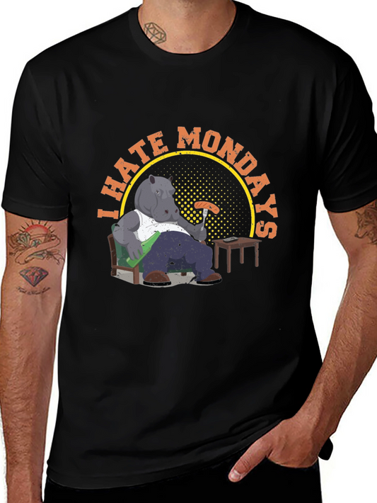 I Hate Mondays Graphic T-Shirt - Funny Cartoon Hippo Tee