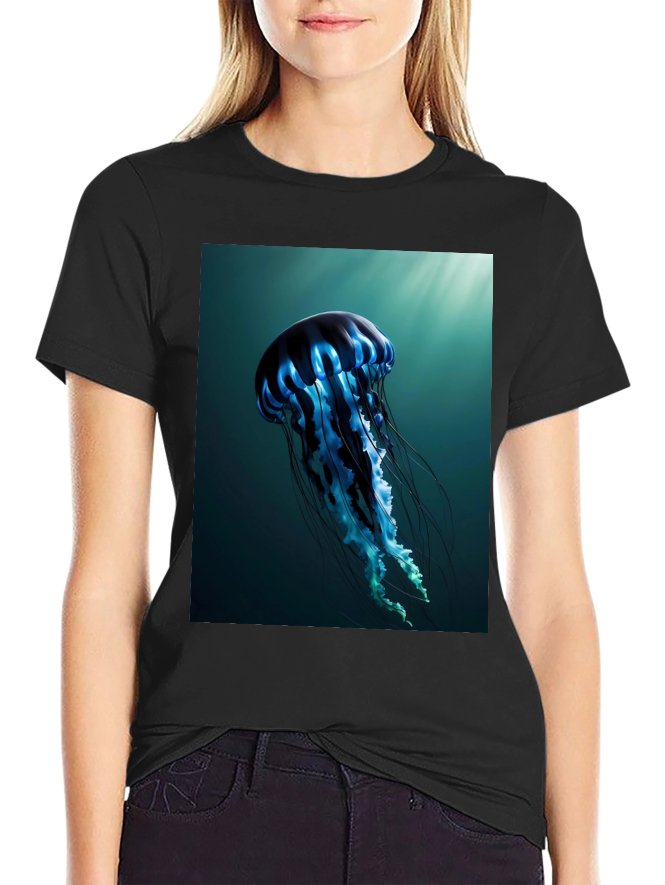 Jellyfish Graphic Tee - Black Cotton T-Shirt