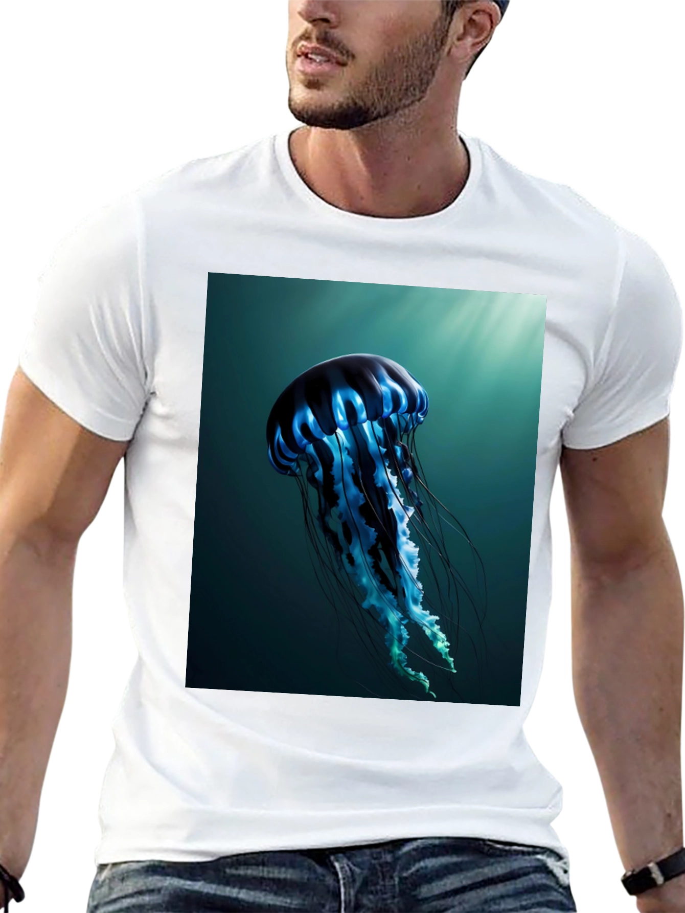 Jellyfish Graphic Tee - Black Cotton T-Shirt