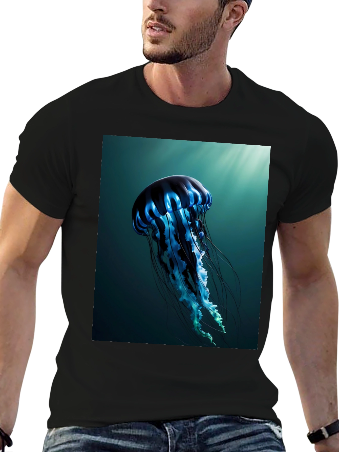 Jellyfish Graphic Tee - Black Cotton T-Shirt