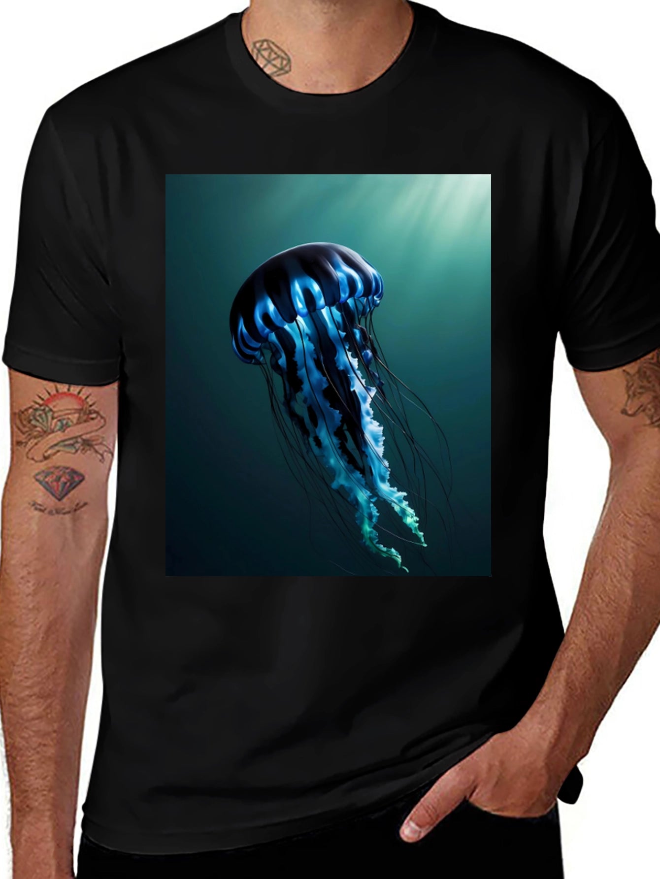 Jellyfish Graphic Tee - Black Cotton T-Shirt
