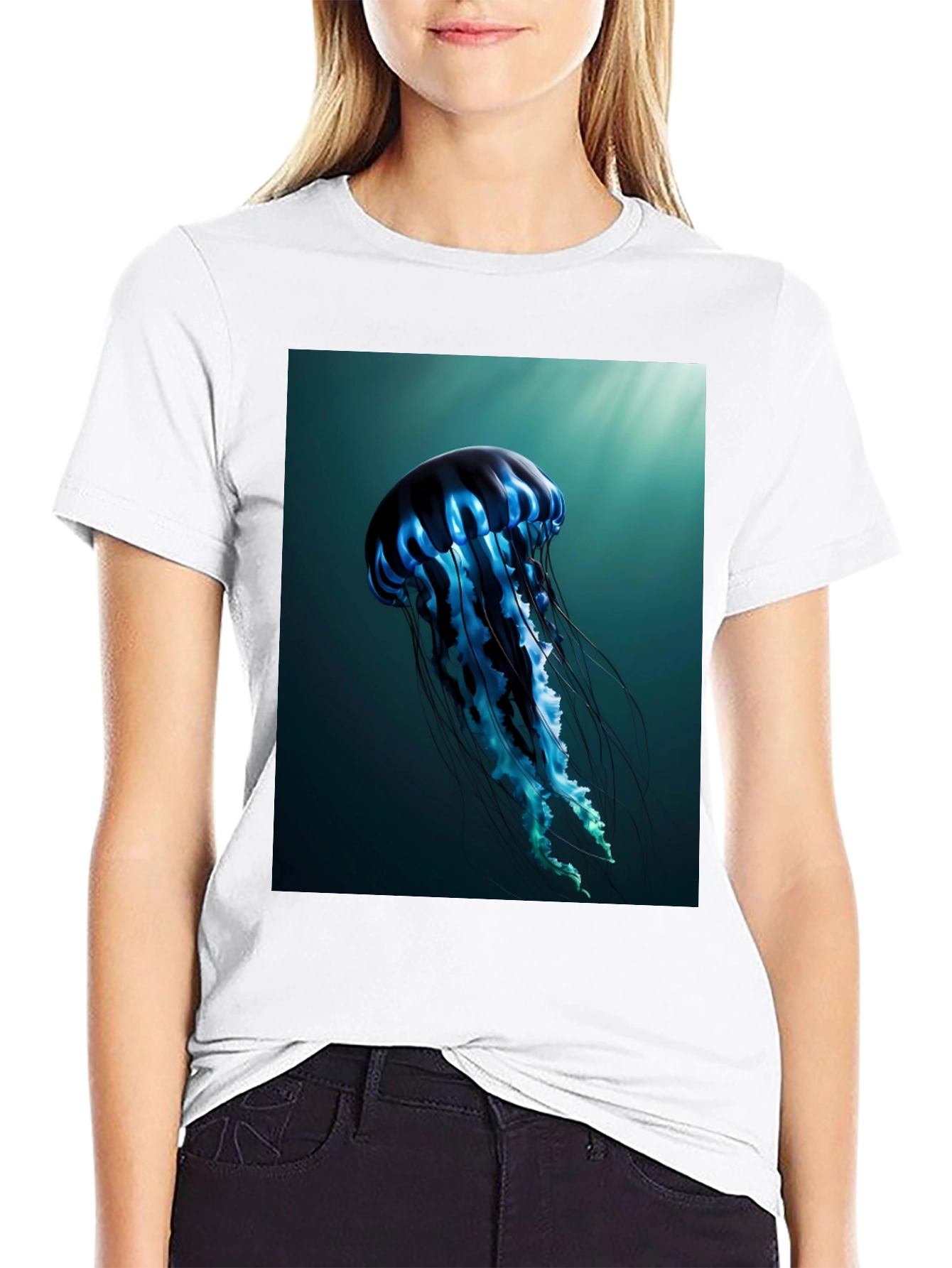 Jellyfish Graphic Tee - Black Cotton T-Shirt