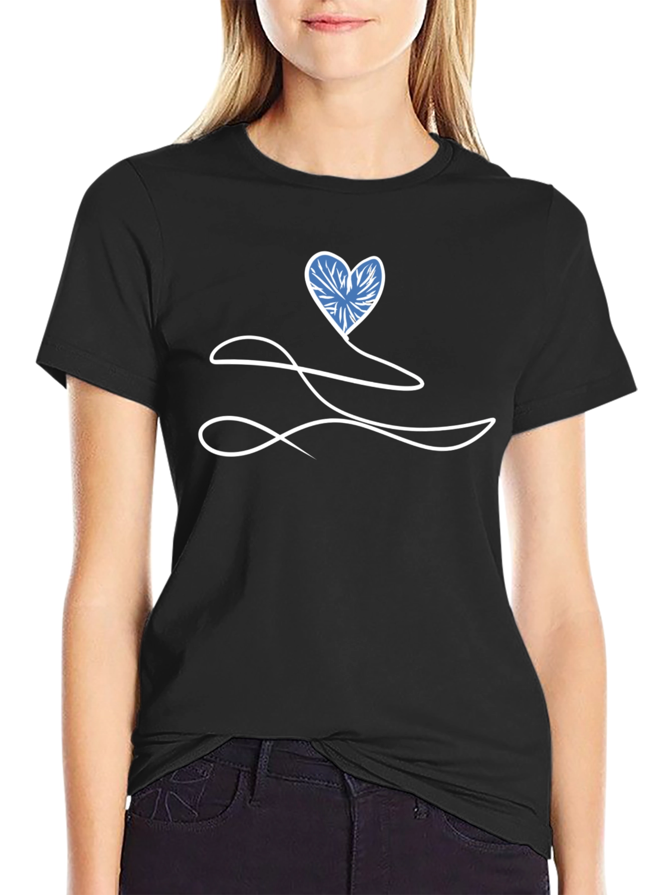 Heart Line Art Black T-Shirt