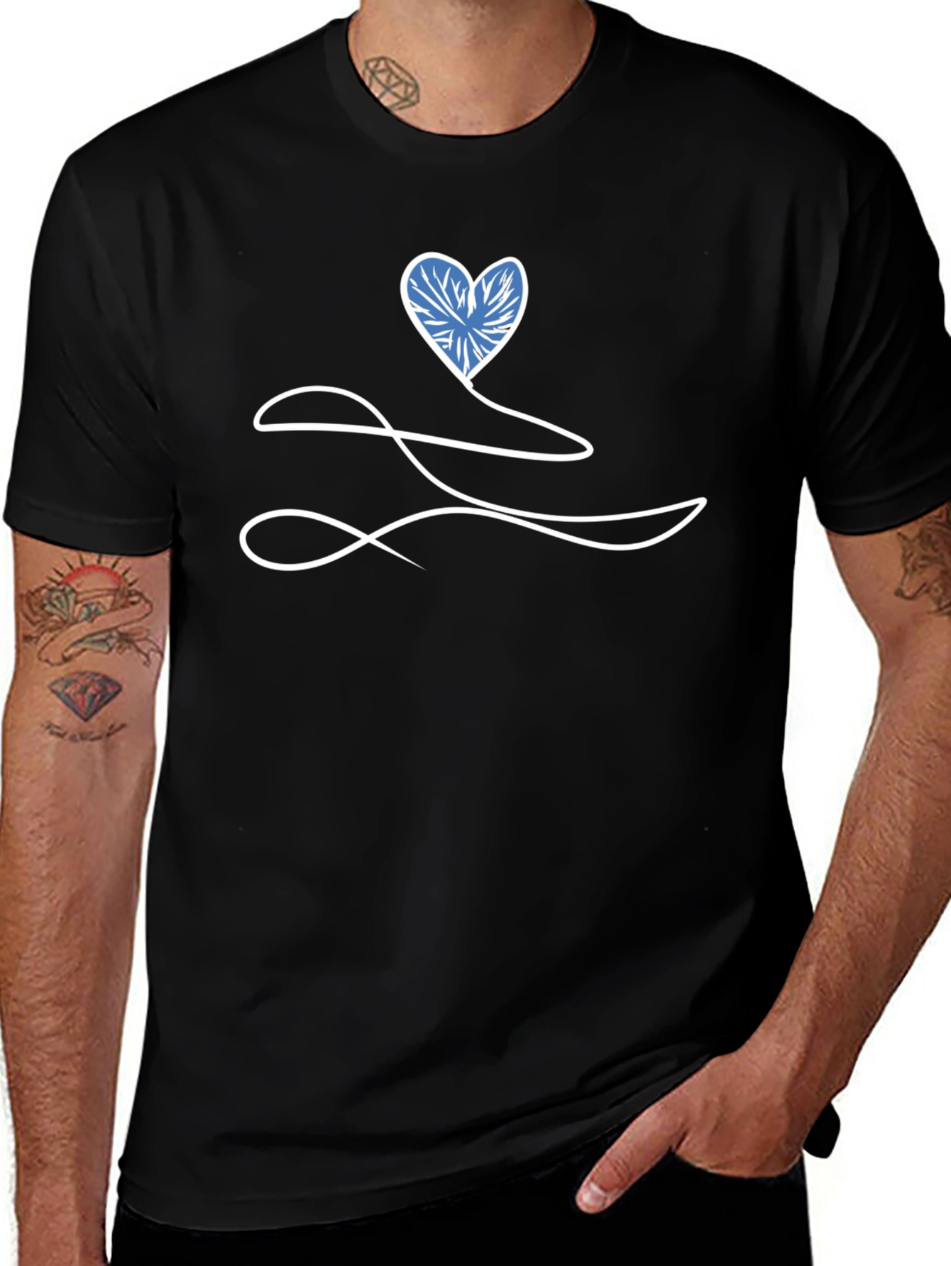 Heart Line Art Black T-Shirt