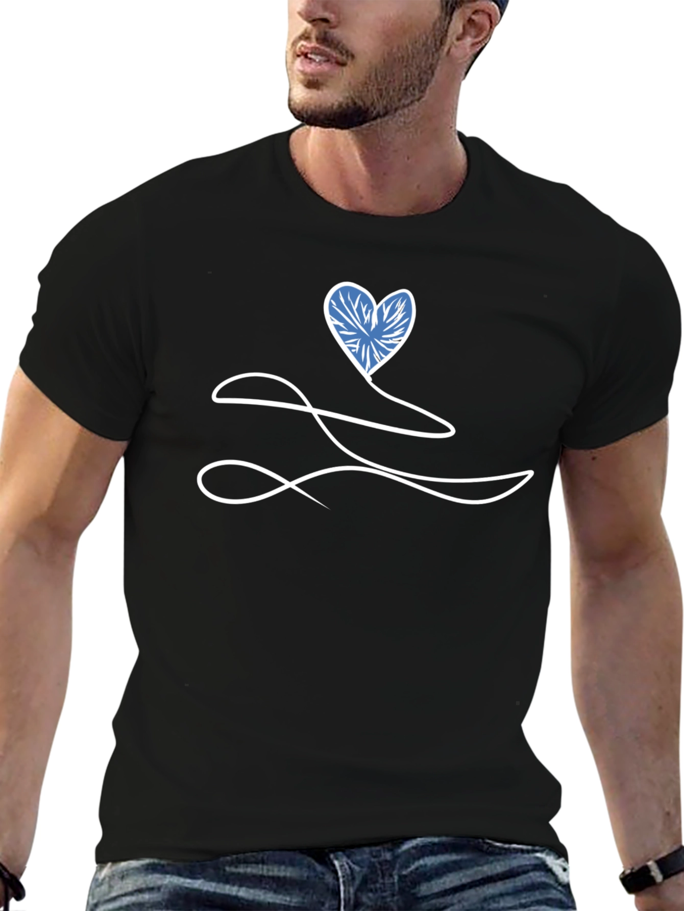 Heart Line Art Black T-Shirt