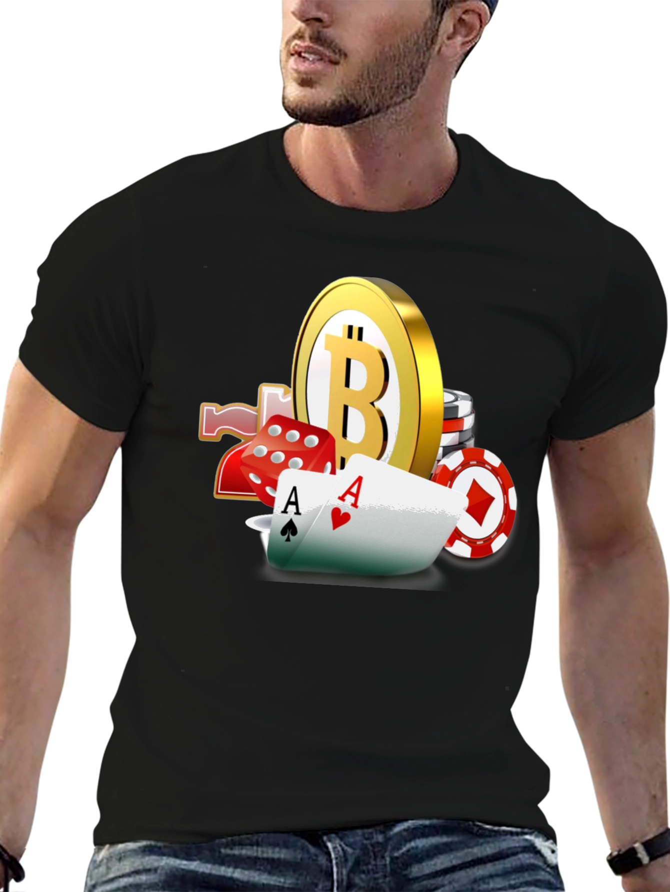Bitcoin Casino T-Shirt - Lucky Aces Design