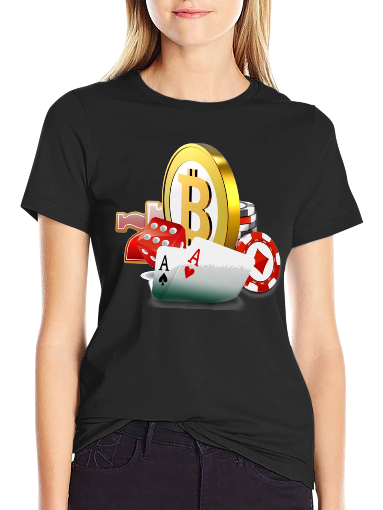Bitcoin Casino T-Shirt - Lucky Aces Design